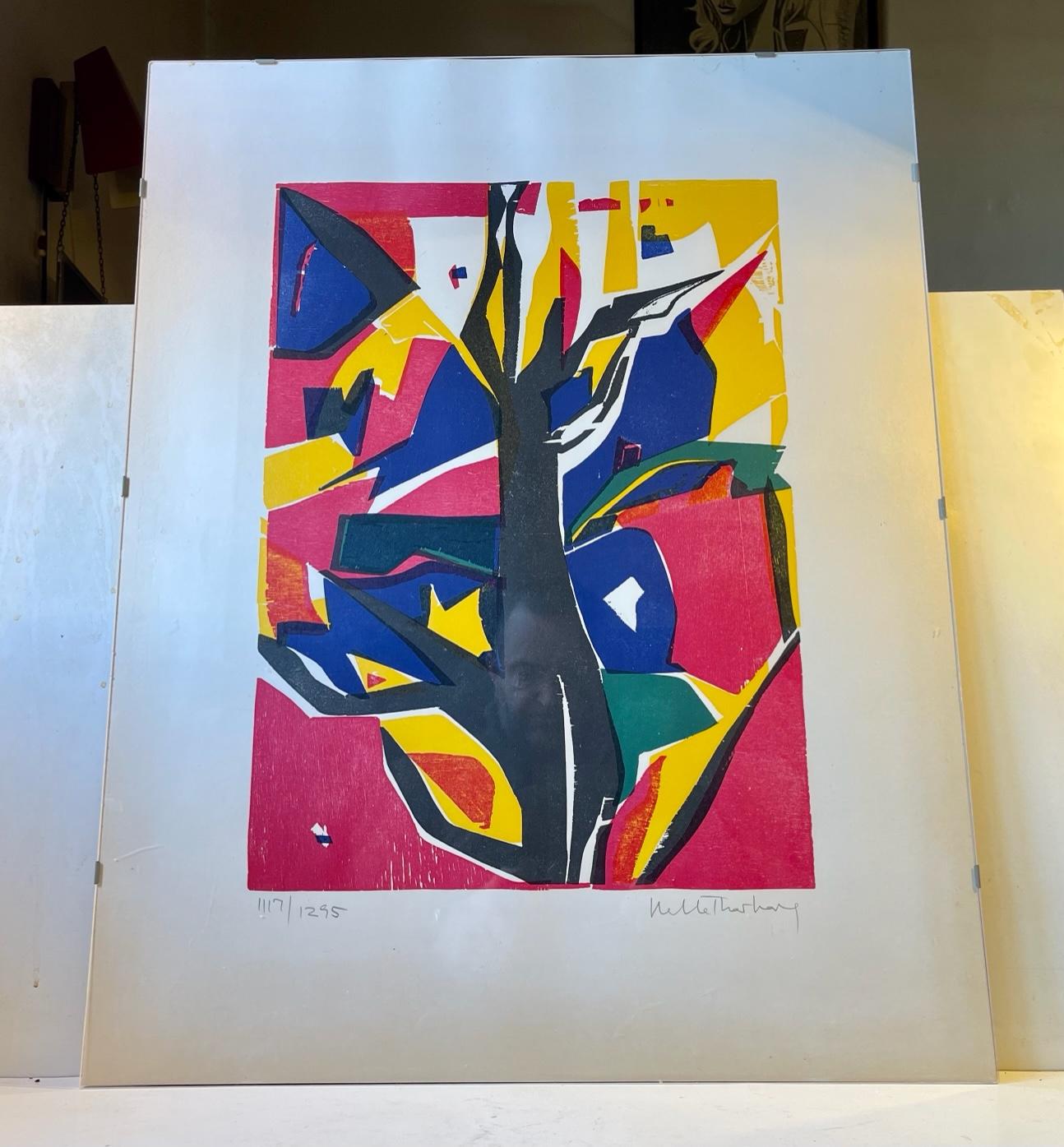 Helle Thorborg (b. 1927). Composition, woodcut, 356/1295, signed. Sheet size 69 x 54 cm. Mounted in acid free passepartout. Will be shipped rolled-up and un-framed for safety reason and to save you a lot.
A Female Danish Graphic artist mostly known