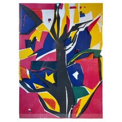 Lithographie abstraite en couleurs de l'artiste féminine Helle Thorborg, années 1960
