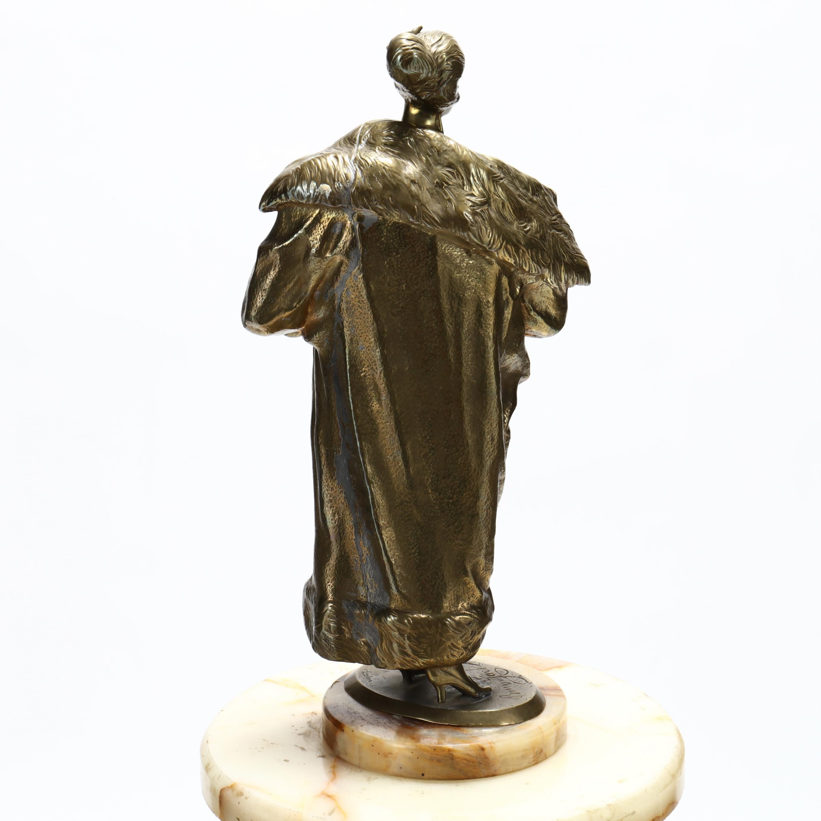 Patinated Female Bronze After Bruno Zach with Bronze Stand