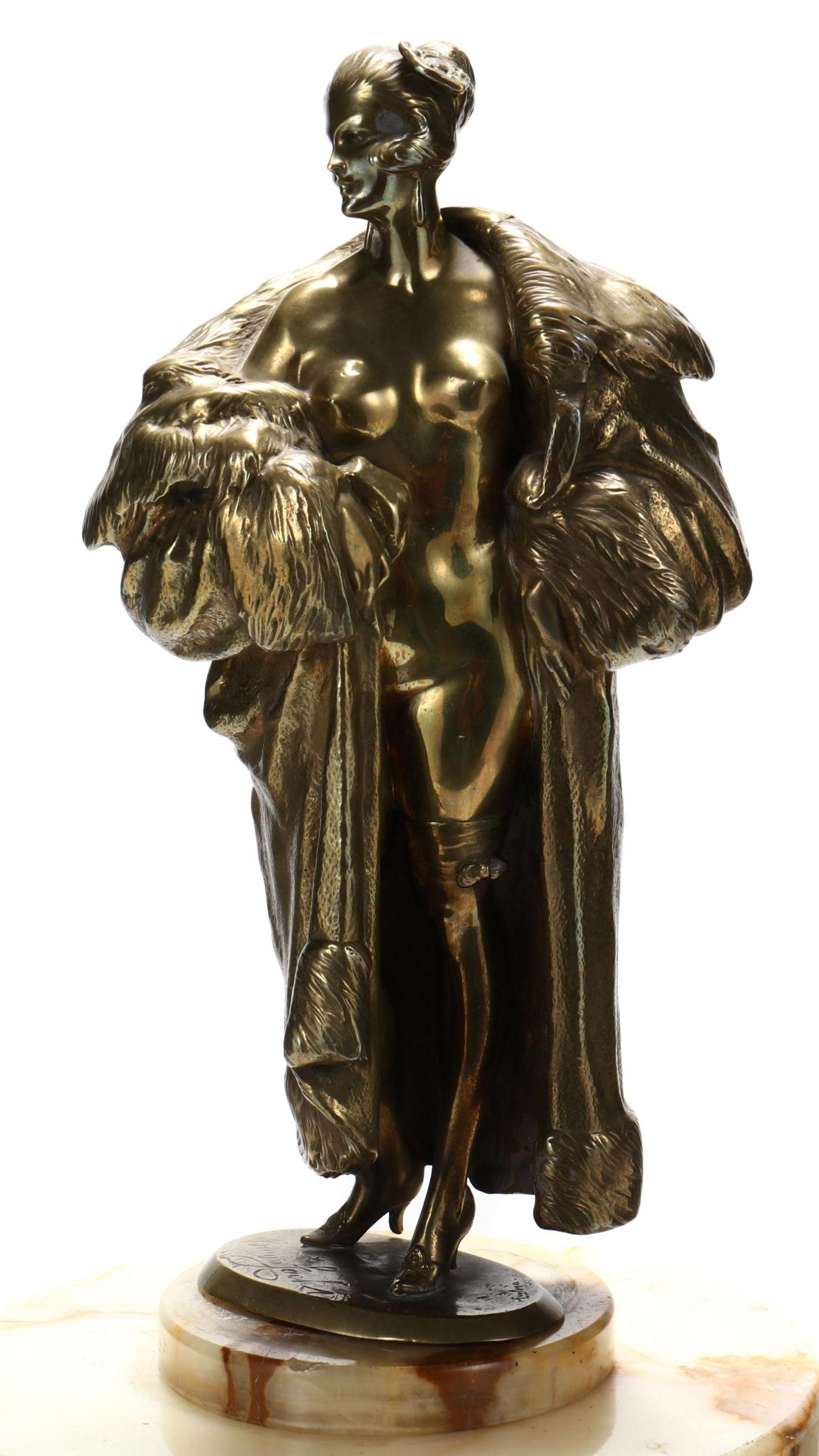 20th Century Female Bronze After Bruno Zach with Bronze Stand