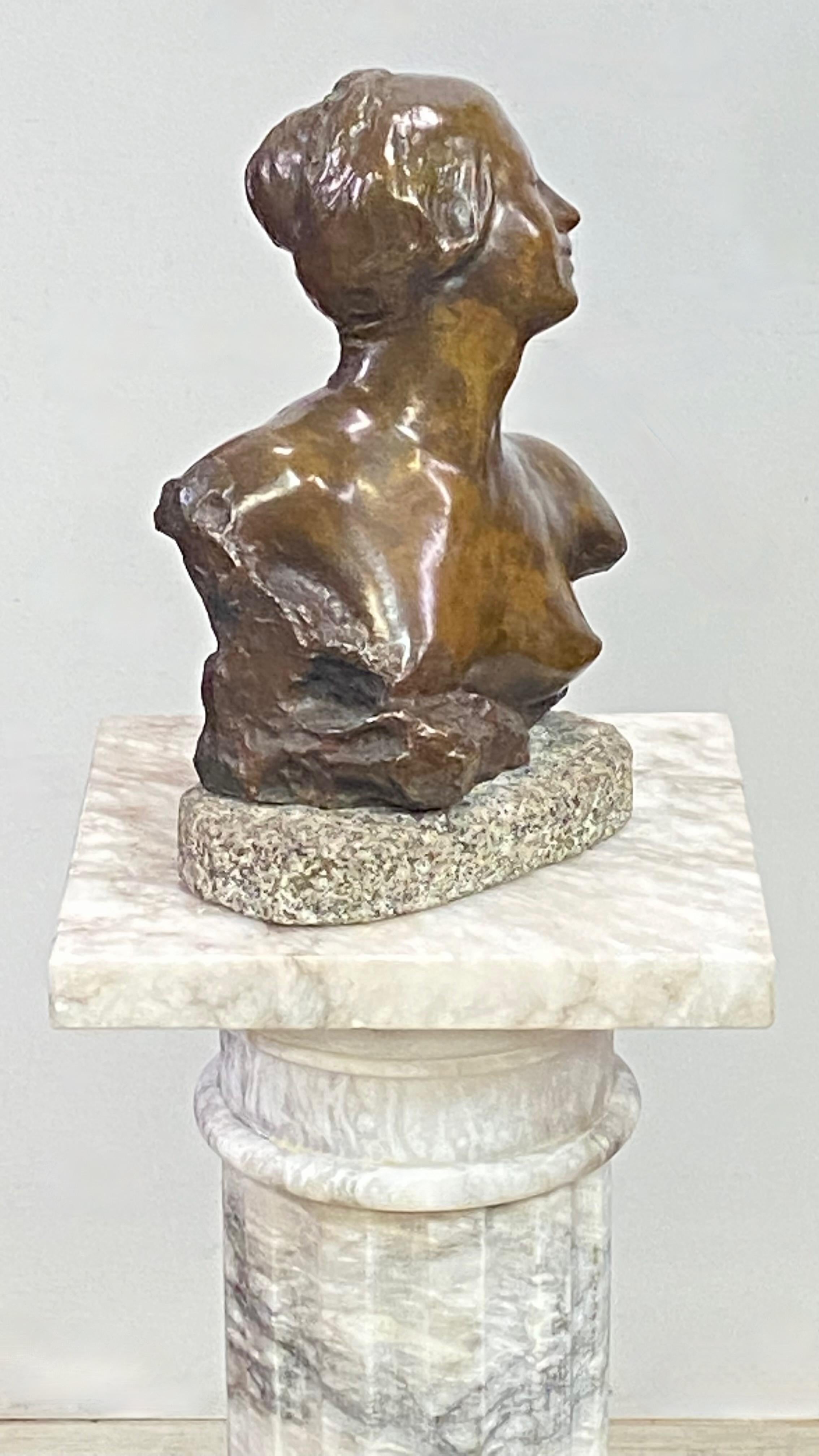 Granite Female Bronze Bust Sculpture by Felix Soules, French 19th Century For Sale