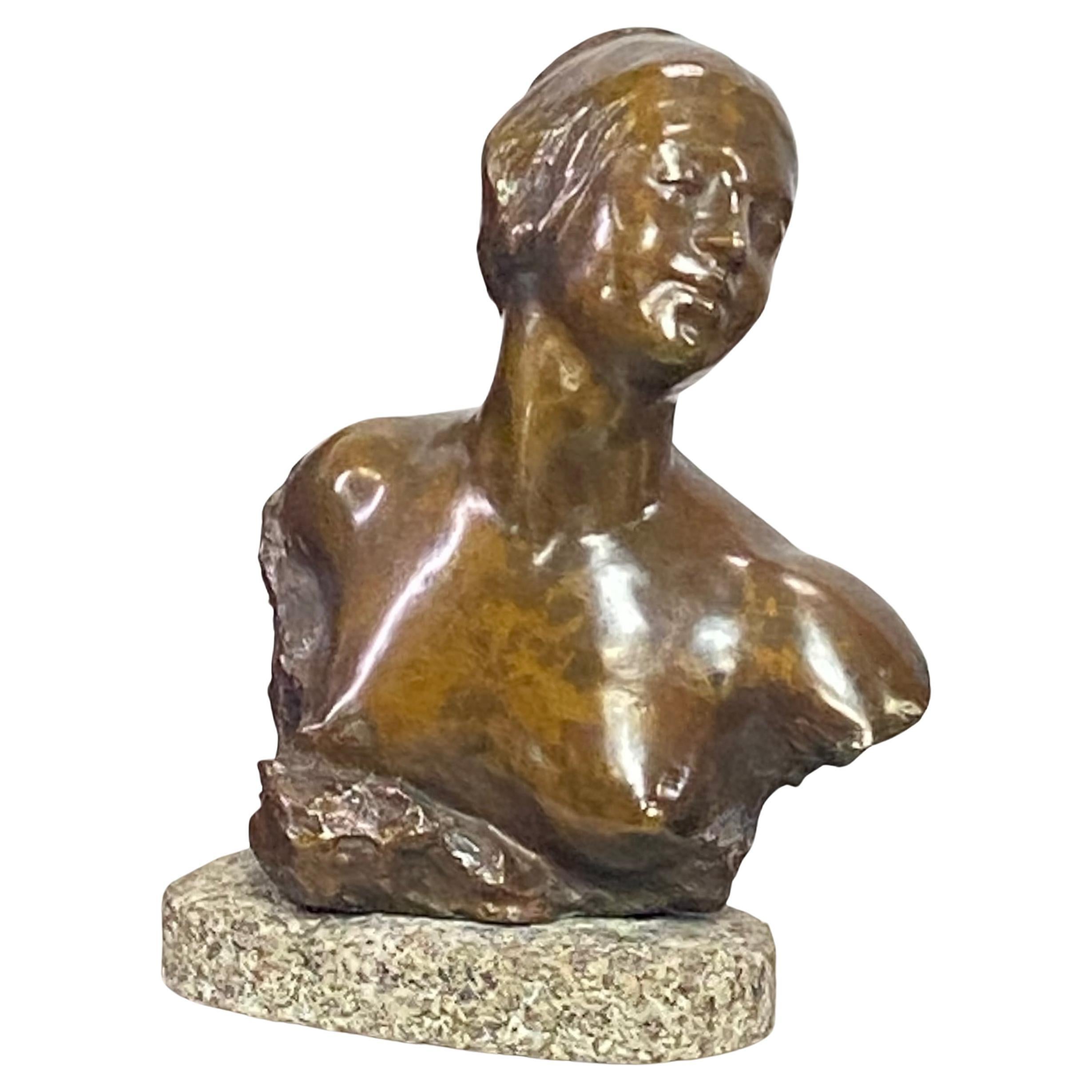 Sculpture en bronze en forme de buste de femme par Felix Soules, française, 19e siècle