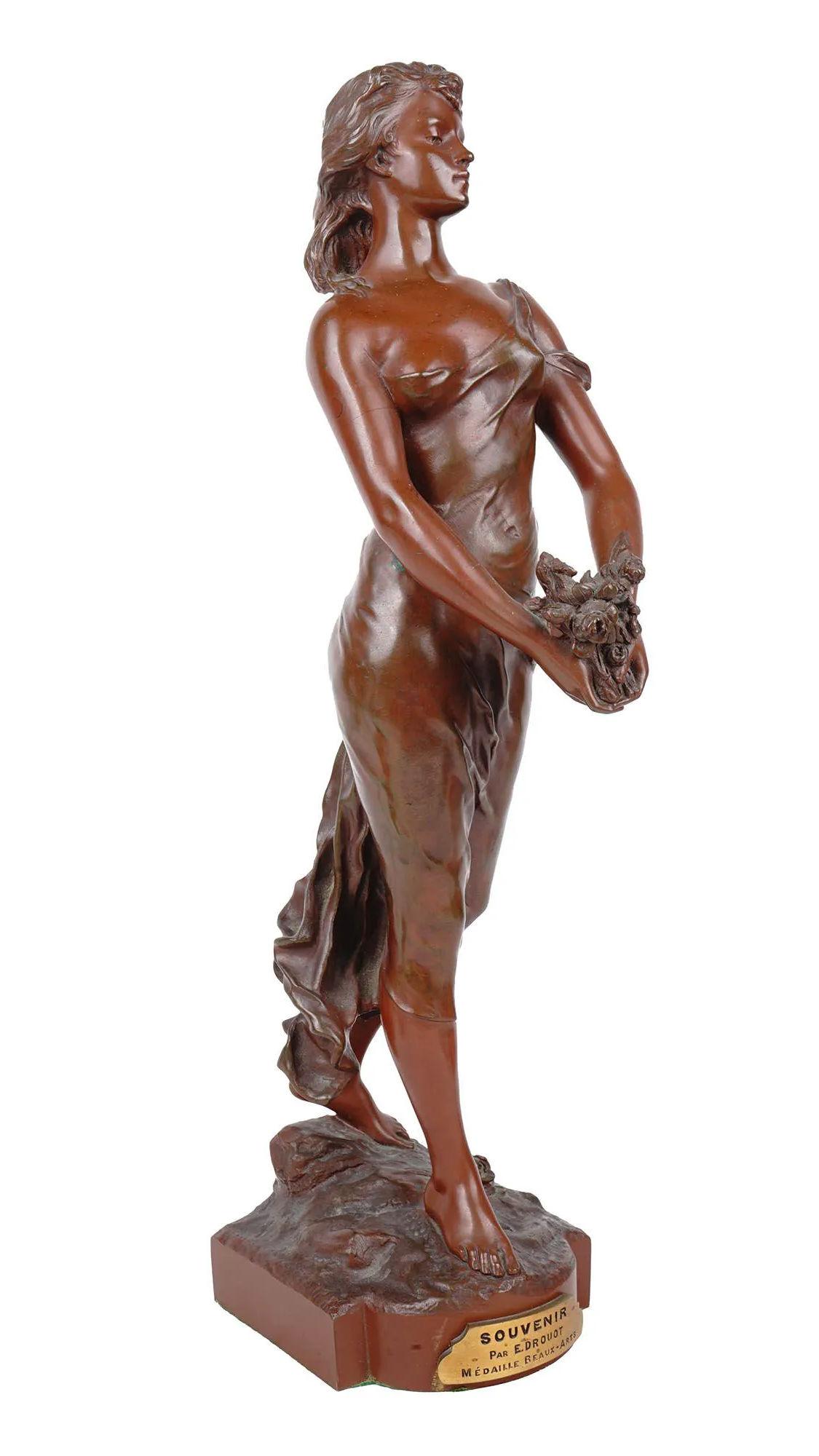 Belle Époque Female Bronze Figurine After Edouard Drouot  For Sale