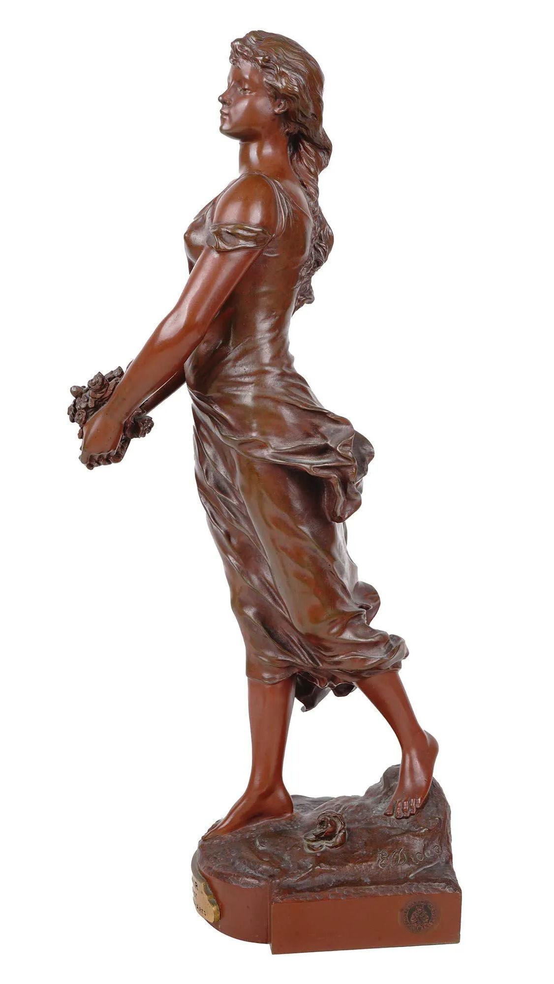 French Female Bronze Figurine After Edouard Drouot  For Sale