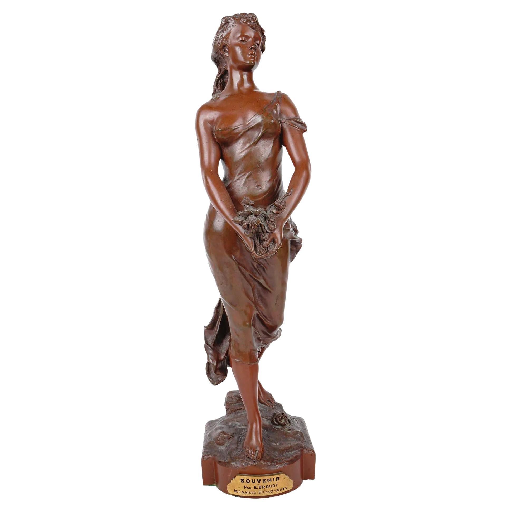 Female Bronze Figurine After Edouard Drouot  For Sale