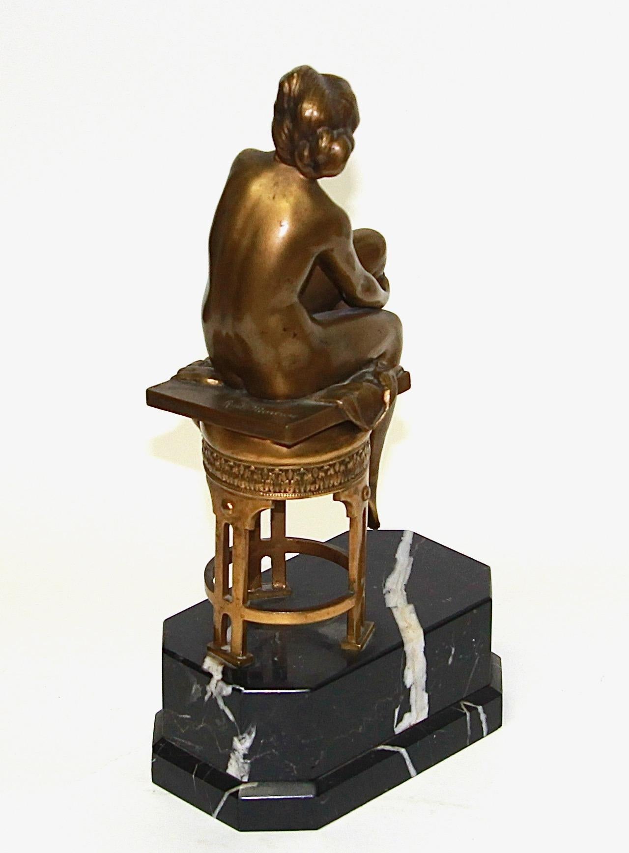 Art nouveau Femme nue en bronze, beauté assise, de Rudolf Marcuse en vente