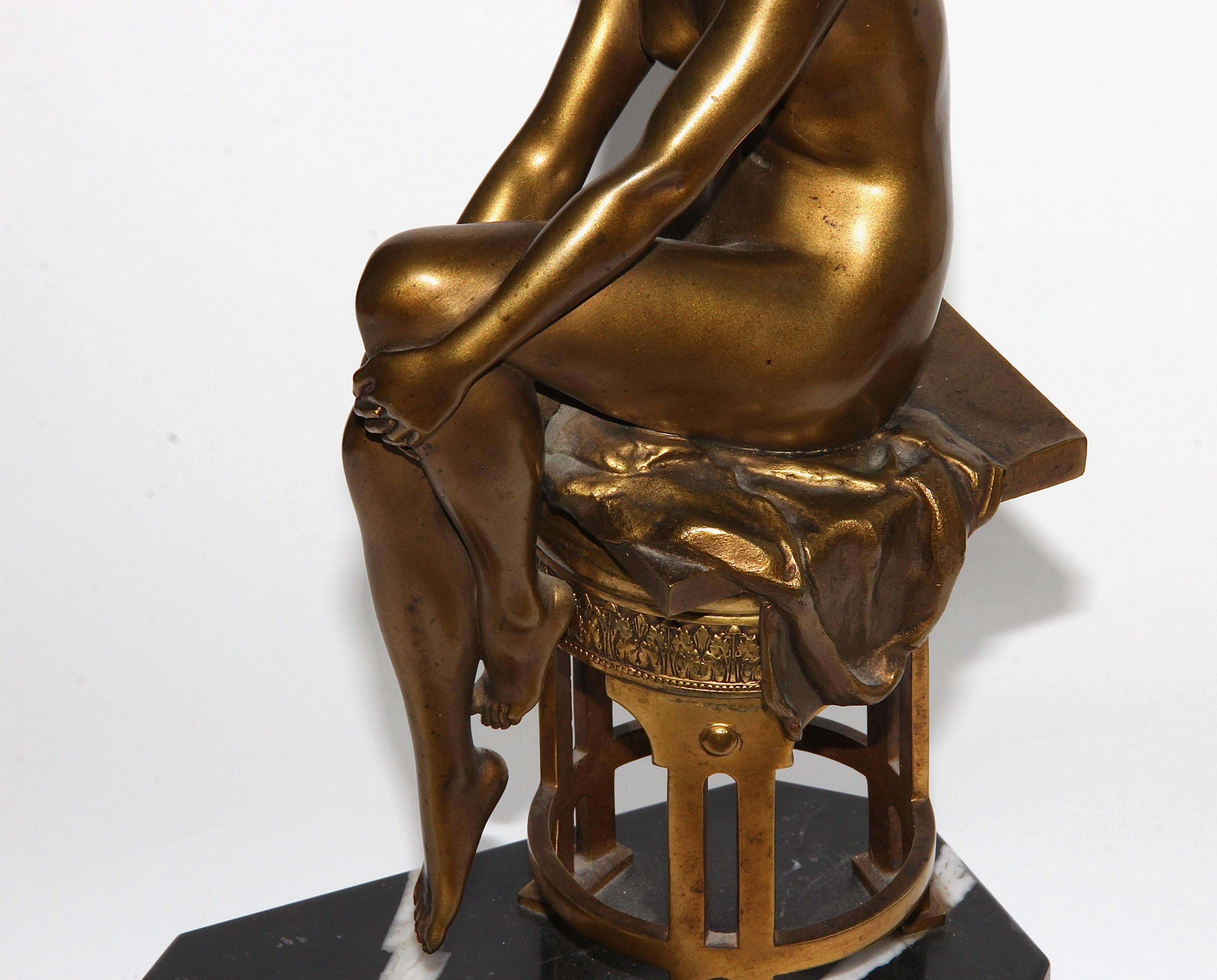 Female Bronze Woman Nude, Sitting Beauty, by Rudolf Marcuse In Fair Condition For Sale In Berlin, DE