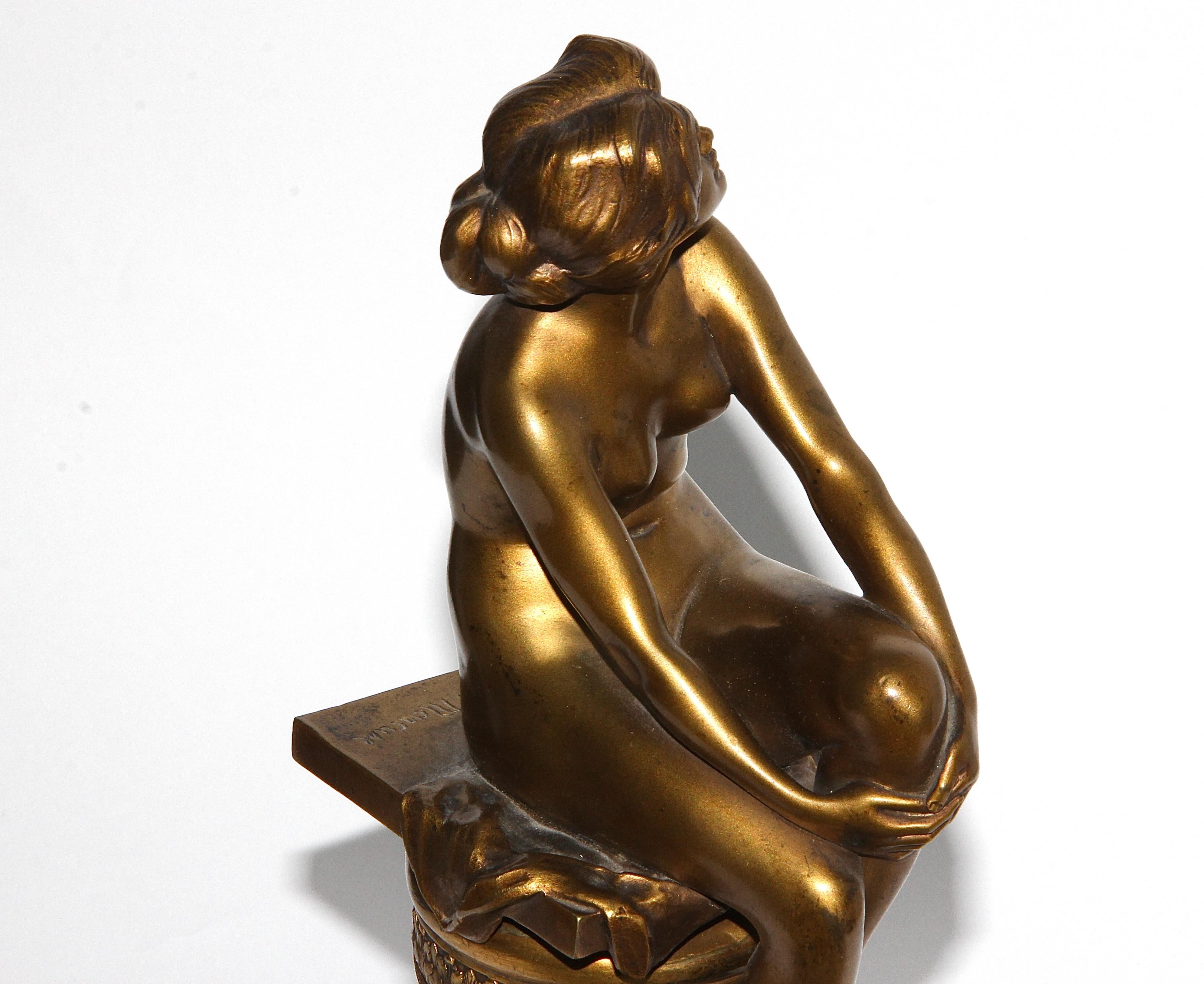 20th Century Female Bronze Woman Nude, Sitting Beauty, by Rudolf Marcuse For Sale