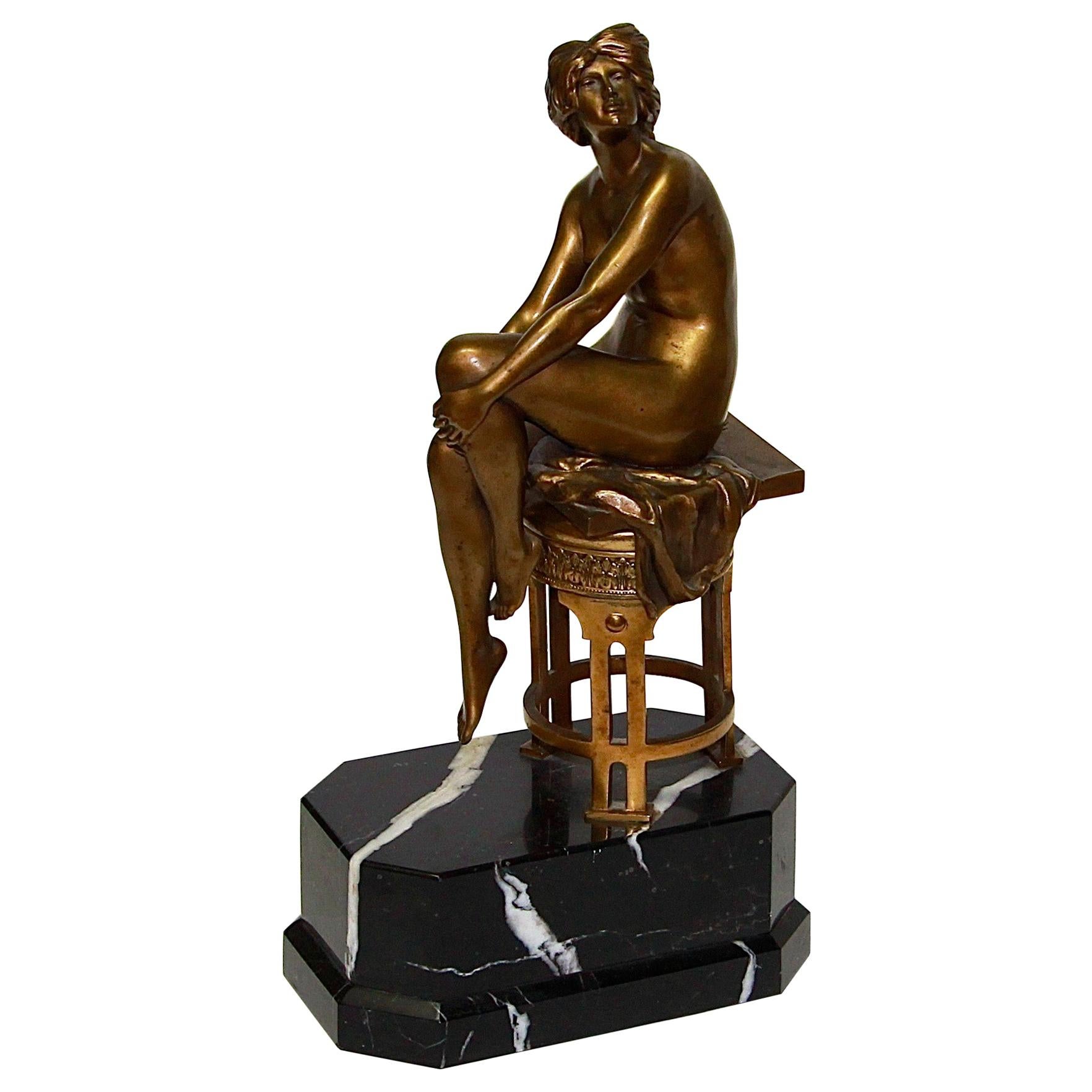 Female Bronze Woman Nude, Sitting Beauty, by Rudolf Marcuse For Sale