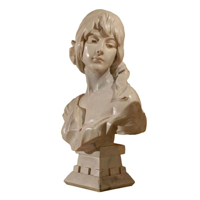 Hand Carved Marble Bust of Female