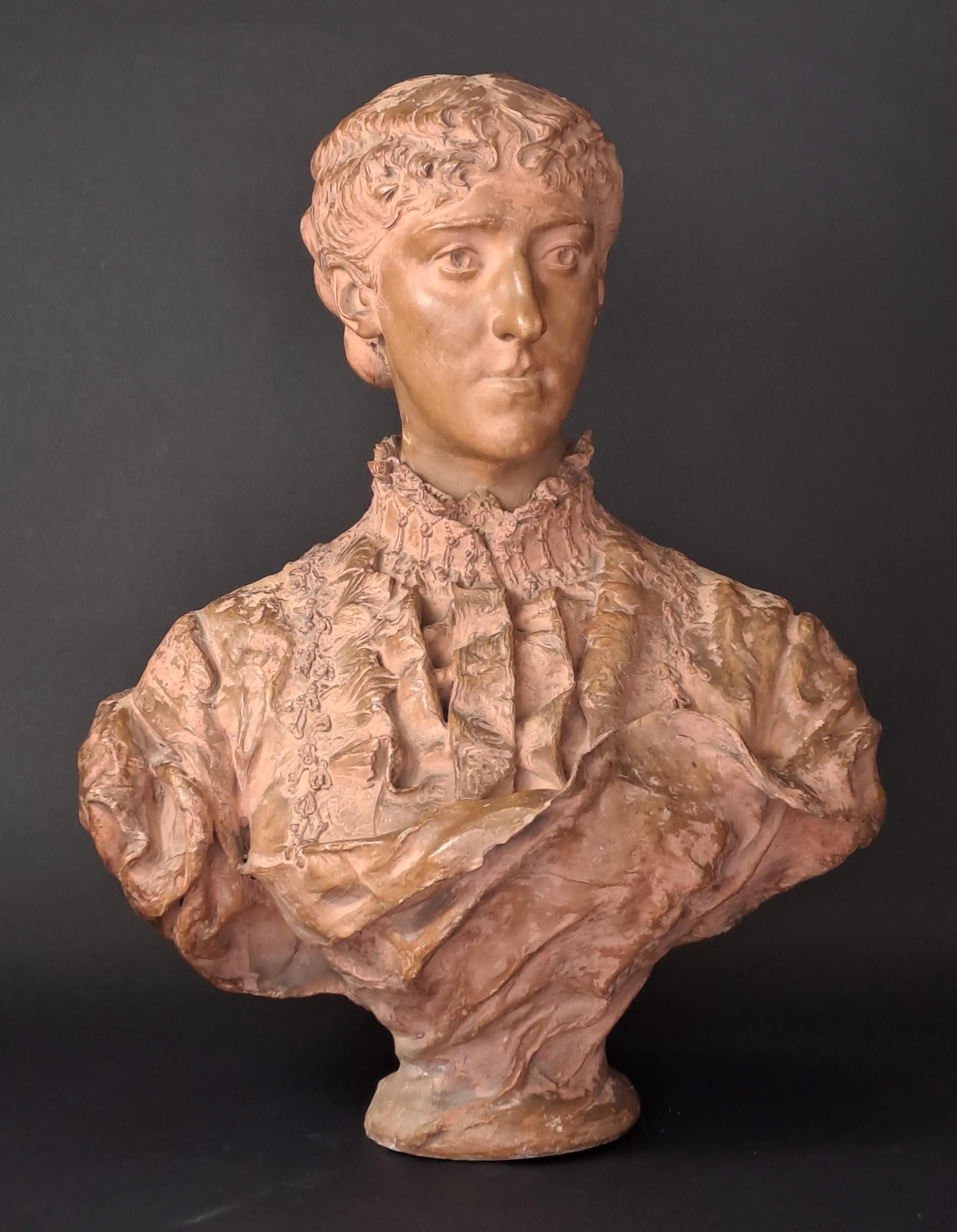 Denys Puech (1854 – 1942)

Terracotta sculpture depicting a beautiful, elegant woman in her Sunday best from the french provincial bourgeoisie.

Rare original work on the market, superbly executed by the Aveyron artist in 1882, 2 years before he won