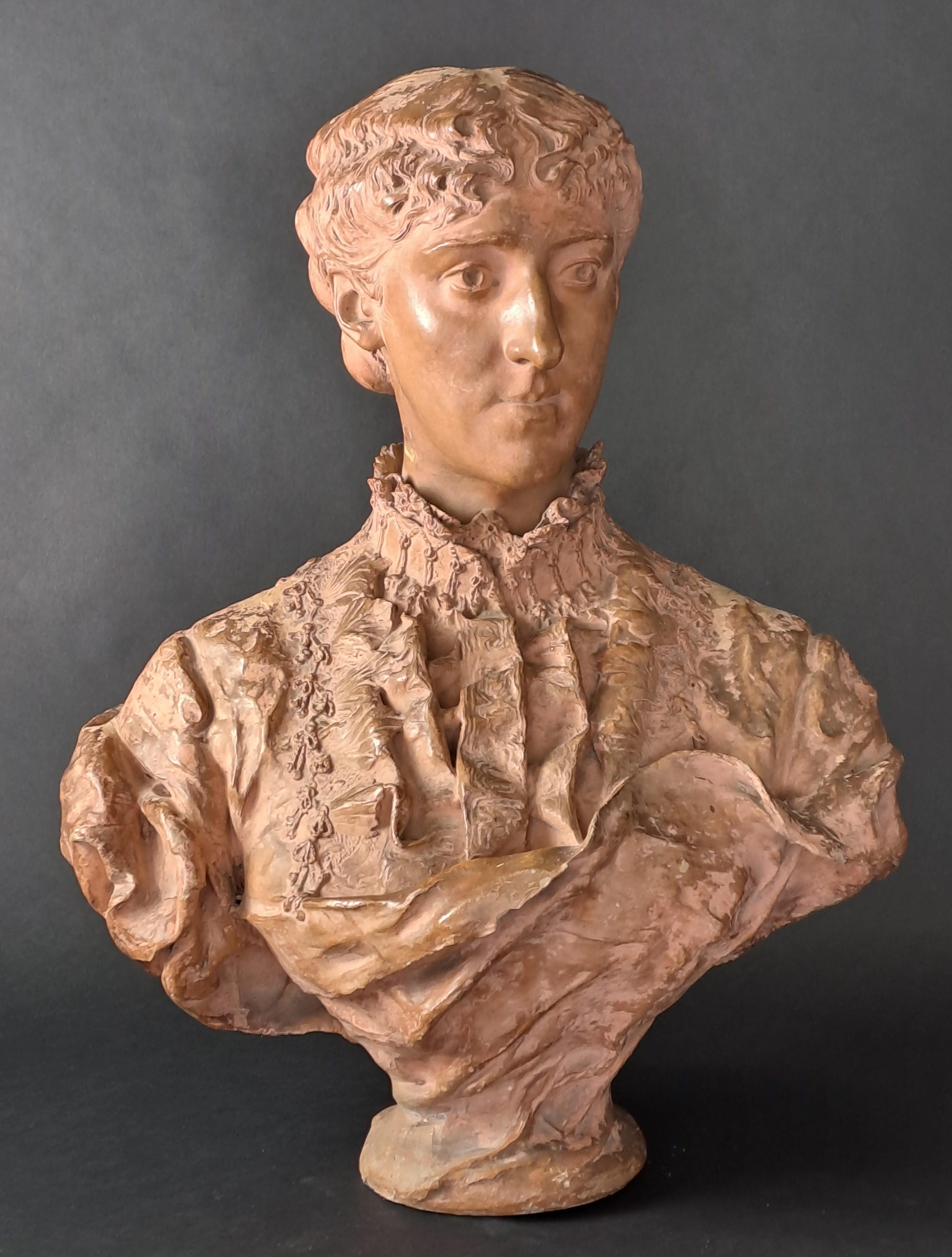Napoleone III Busto femminile in terracotta firmato Denys Puech in vendita
