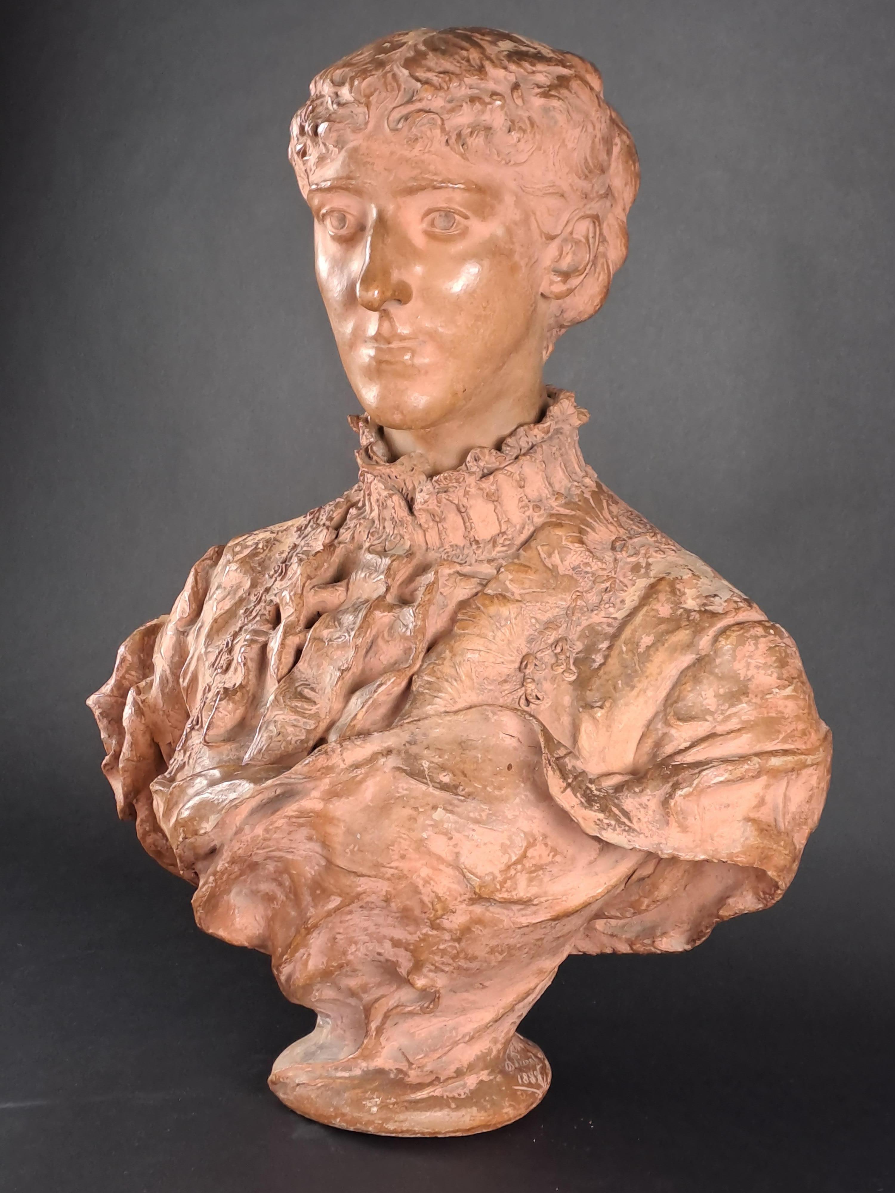 Busto femminile in terracotta firmato Denys Puech In condizioni buone in vendita a BARSAC, FR