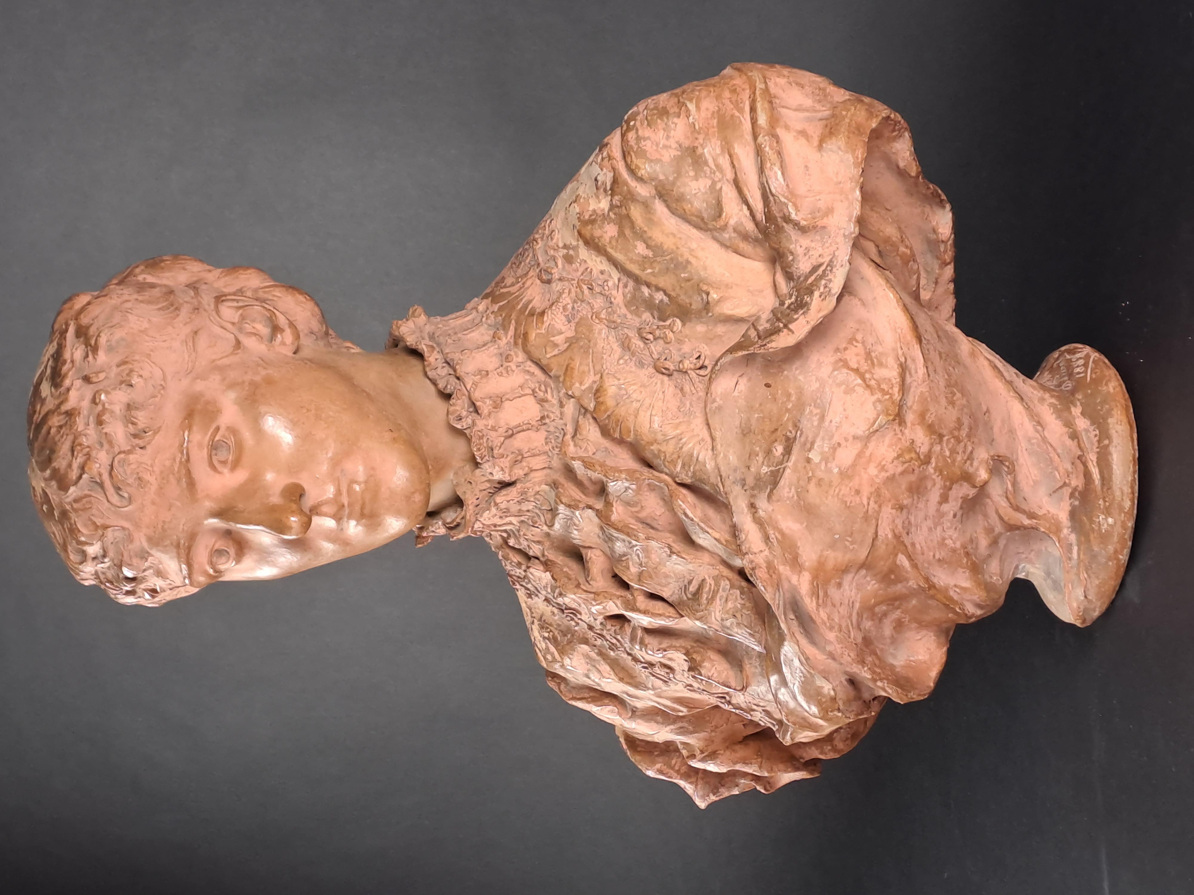 Female Bust In Terracotta Signed Denys Puech In Good Condition For Sale In BARSAC, FR