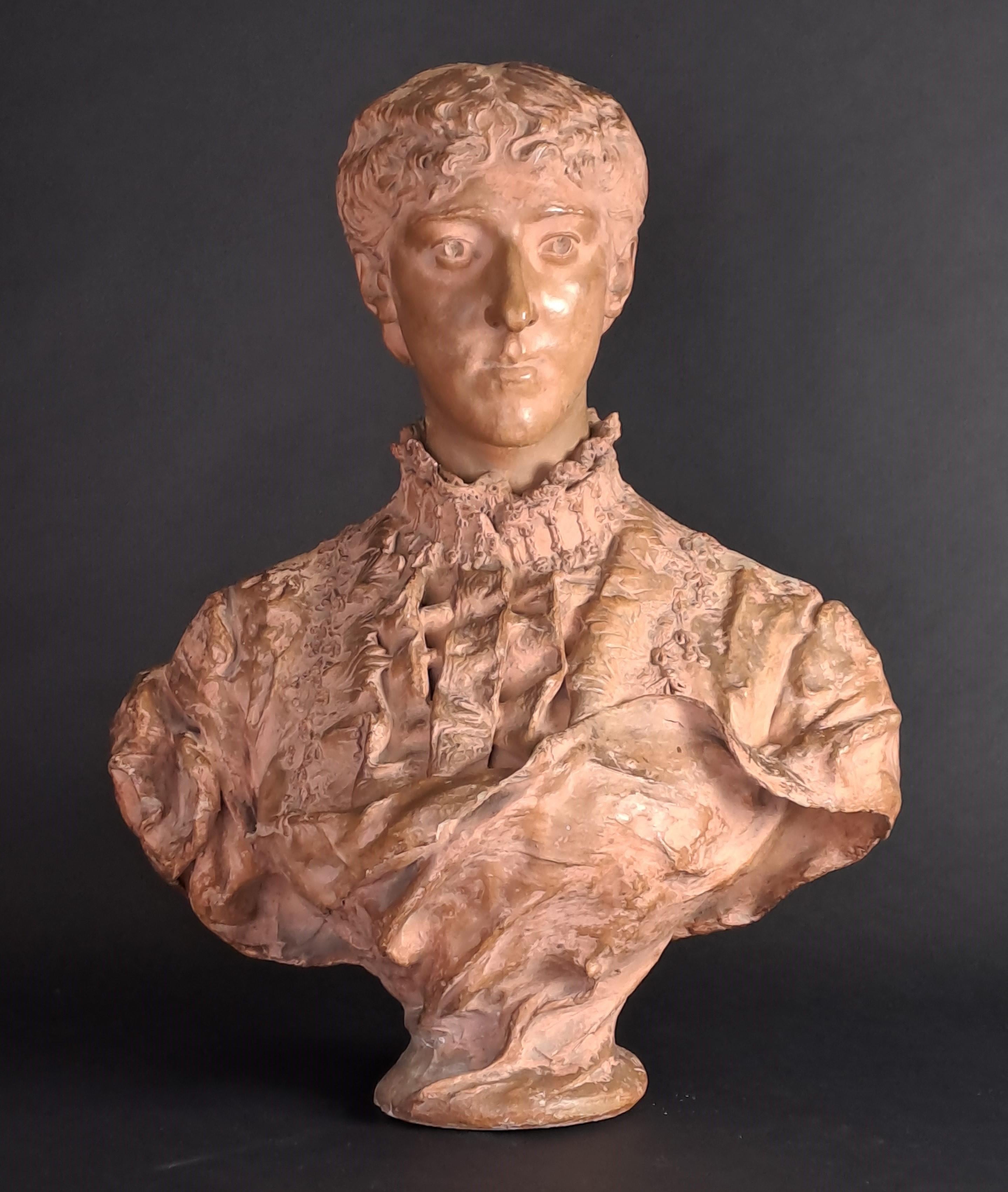 Female Bust In Terracotta Signed Denys Puech For Sale 3