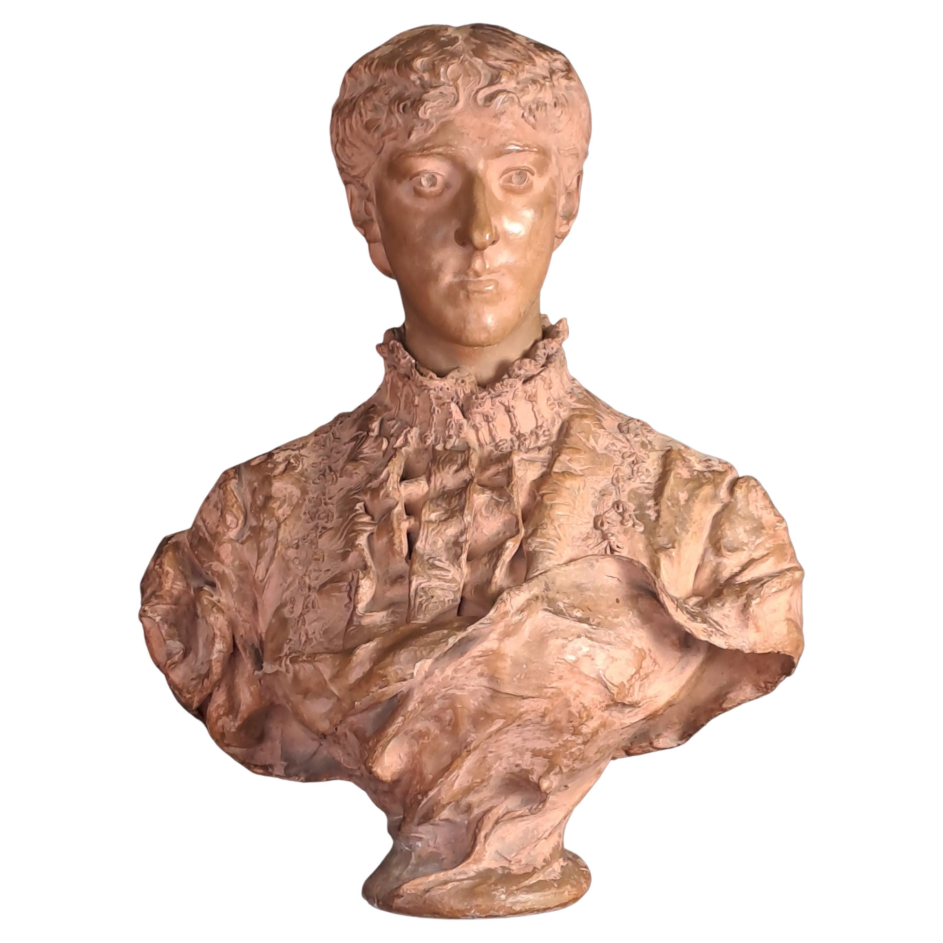 Female Bust In Terracotta Signed Denys Puech For Sale