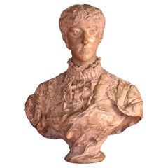 Female Bust In Terracotta Signed Denys Puech
