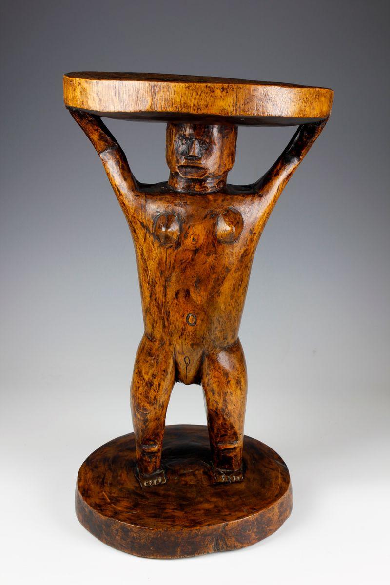 Tribal Early 20th Century Female Caryatid Stool  For Sale