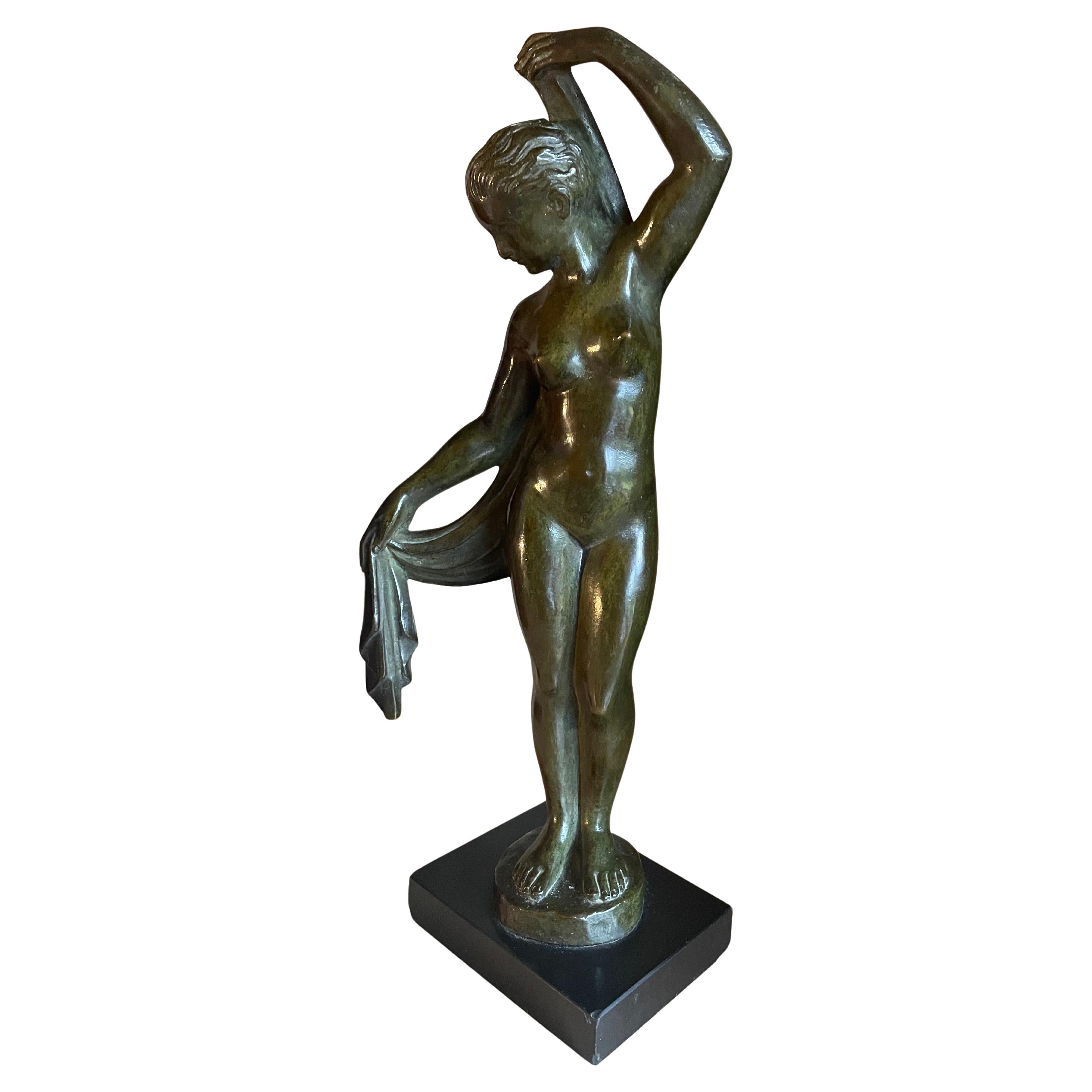 Female classic Art Déco Bronze figure by Lucien Alliot.France 1920s. Signed.