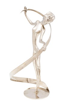Female Dancer Sculpture Hagenauer Vienna 1930s Art Deco Gymnast Nickel-Plated