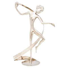 Female Dancer Sculpture Hagenauer Vienna 1930s Art Deco Gymnast Nickel-Plated