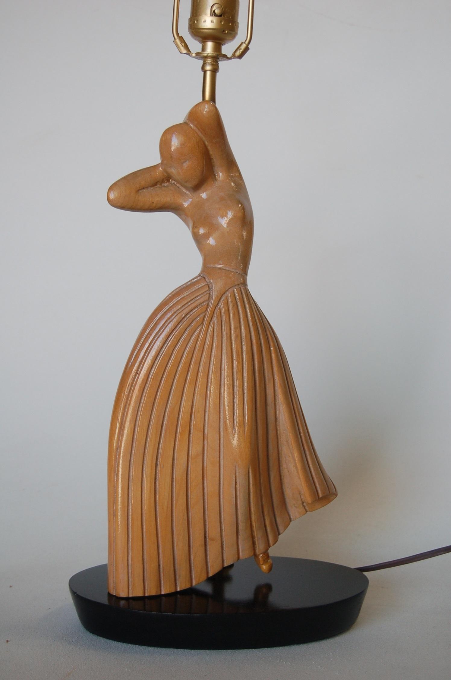 Female Figural Dancer Carved Oak Table Lamp in the Style of Jascha Heifetz For Sale 3