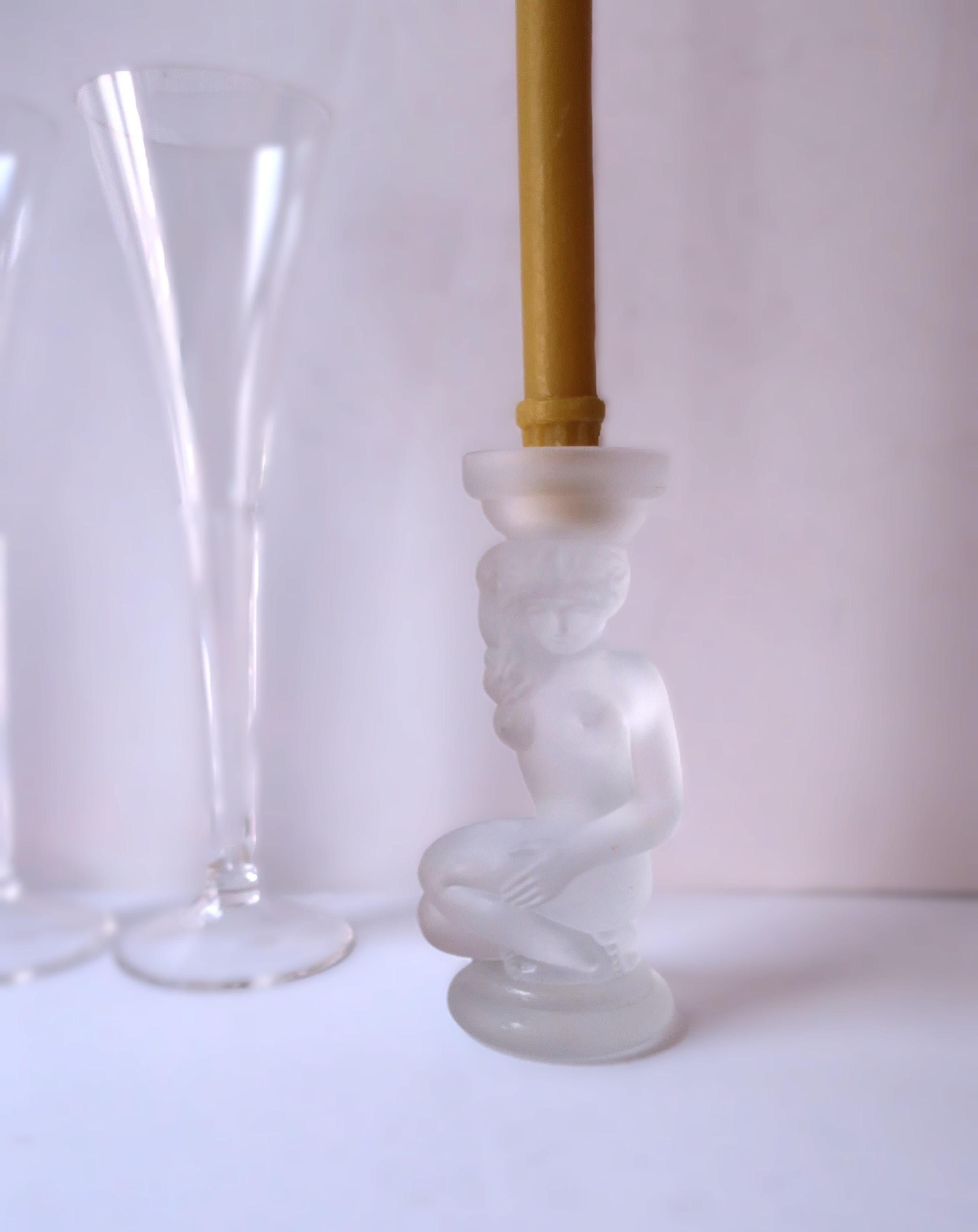 Female Figurative Sculpture Candlestick Holder styled after Lalique Art Nouveau In Excellent Condition For Sale In New York, NY
