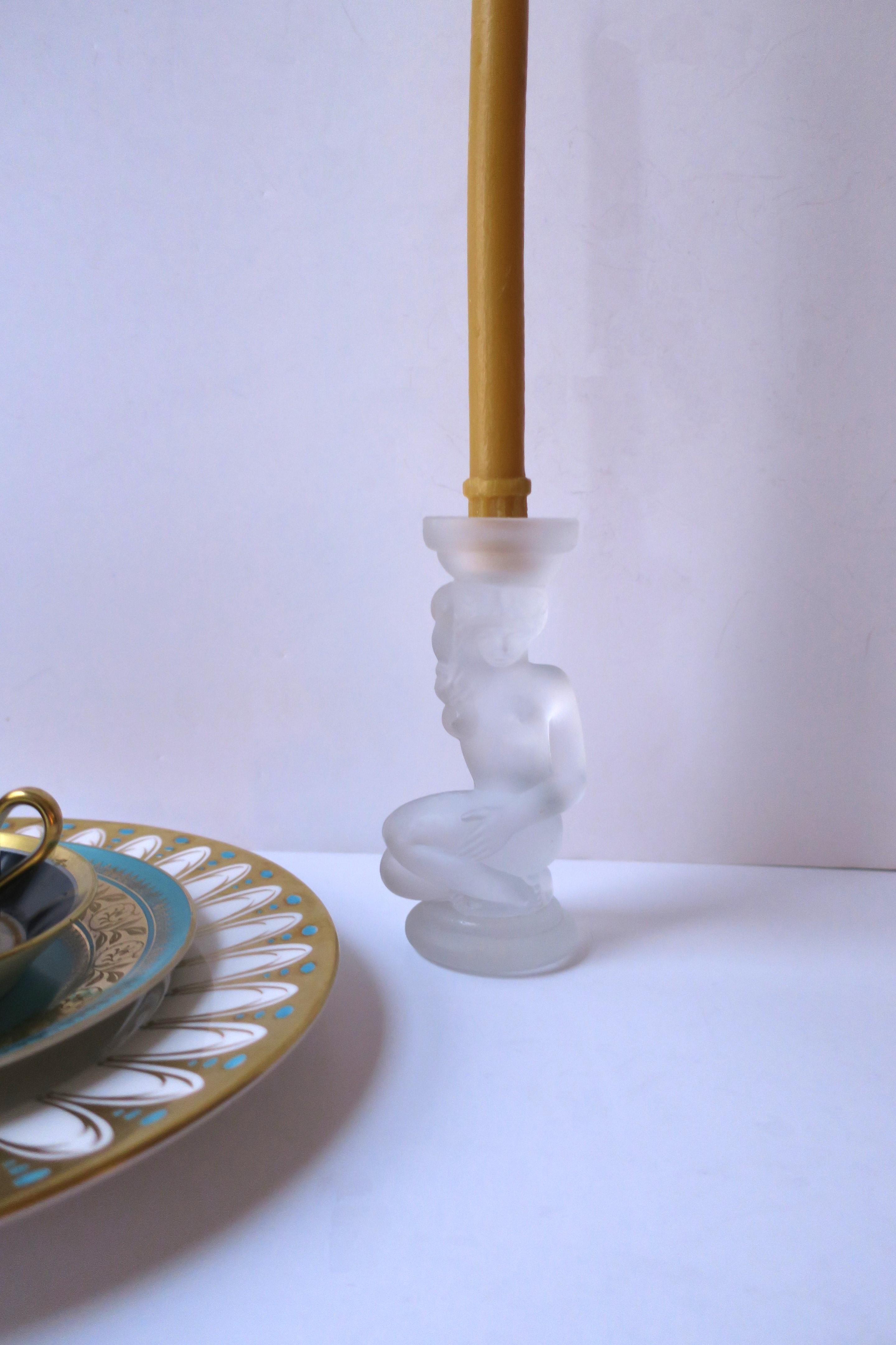 Glass Female Figurative Sculpture Candlestick Holder styled after Lalique Art Nouveau For Sale