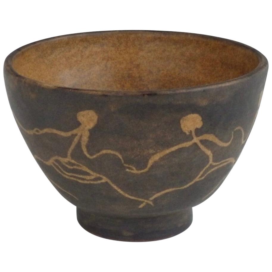 Female Figure Sgraffito Design Pottery Bowl by Rozsika Blackstone