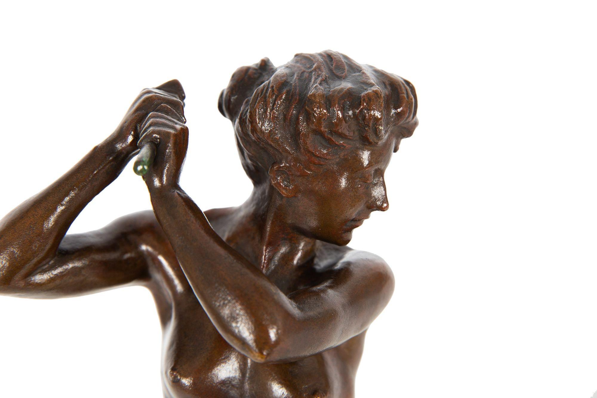 “Female Golfer” '1909' French Antique Bronze Sculpture by Jacques Loysel 7