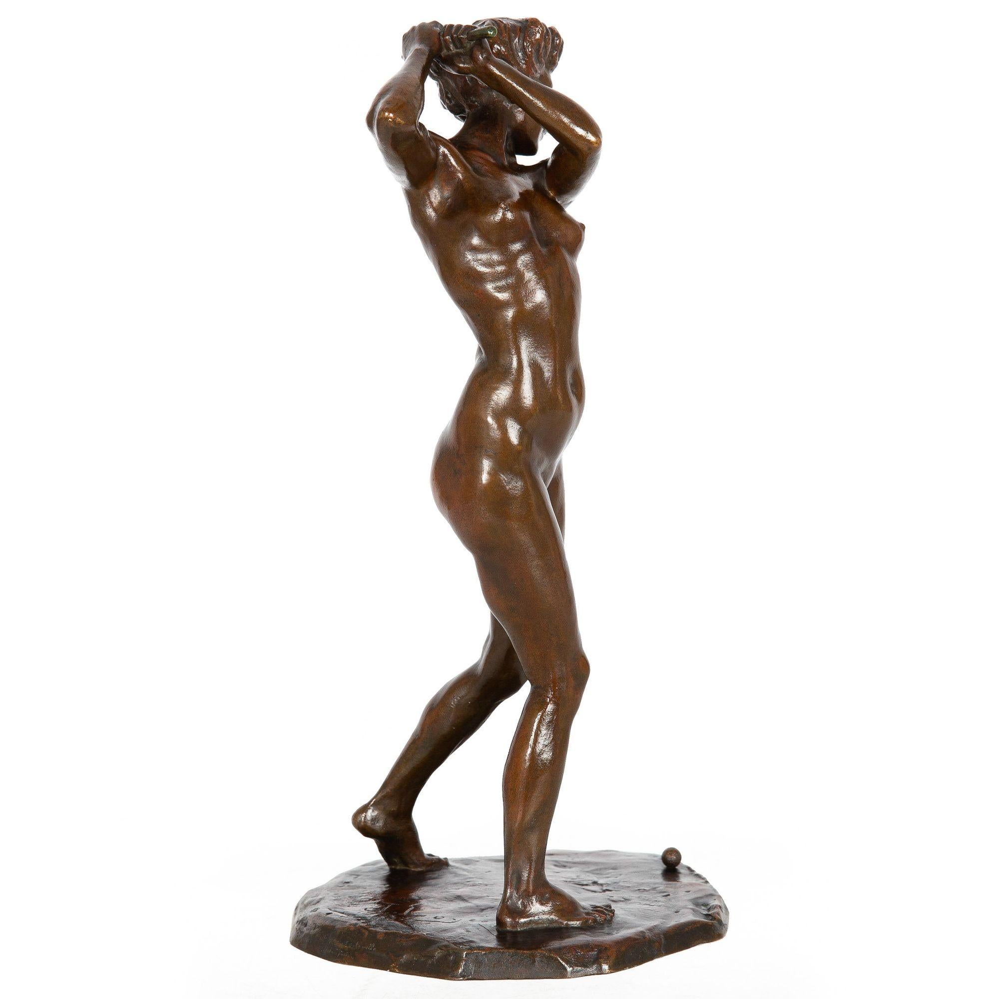 “Female Golfer” '1909' French Antique Bronze Sculpture by Jacques Loysel In Good Condition In Shippensburg, PA