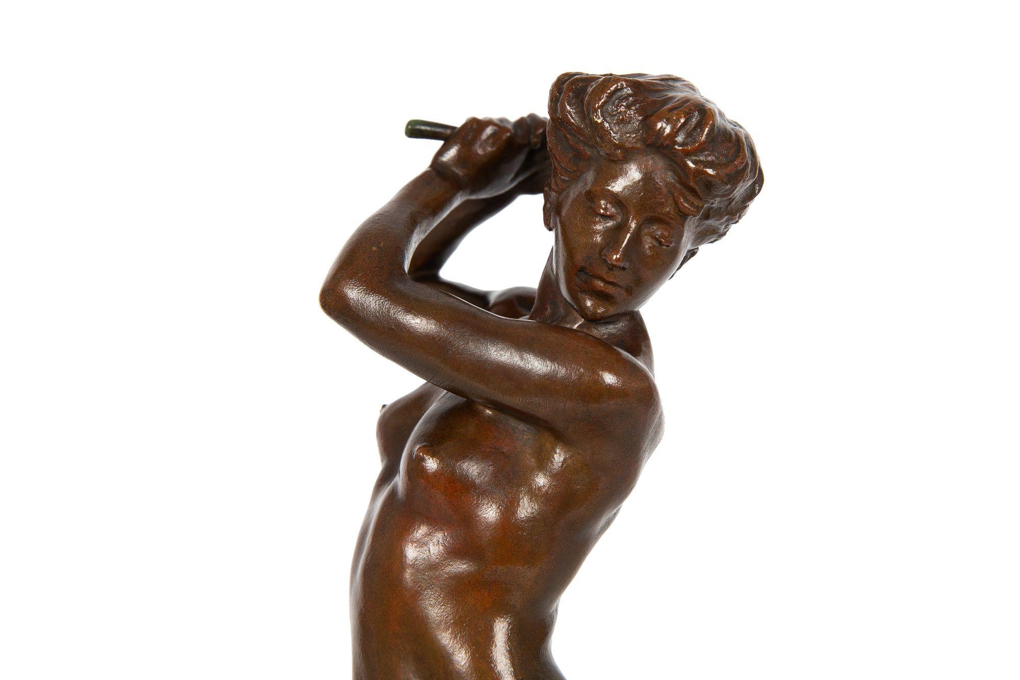 “Female Golfer” '1909' French Antique Bronze Sculpture by Jacques Loysel 1
