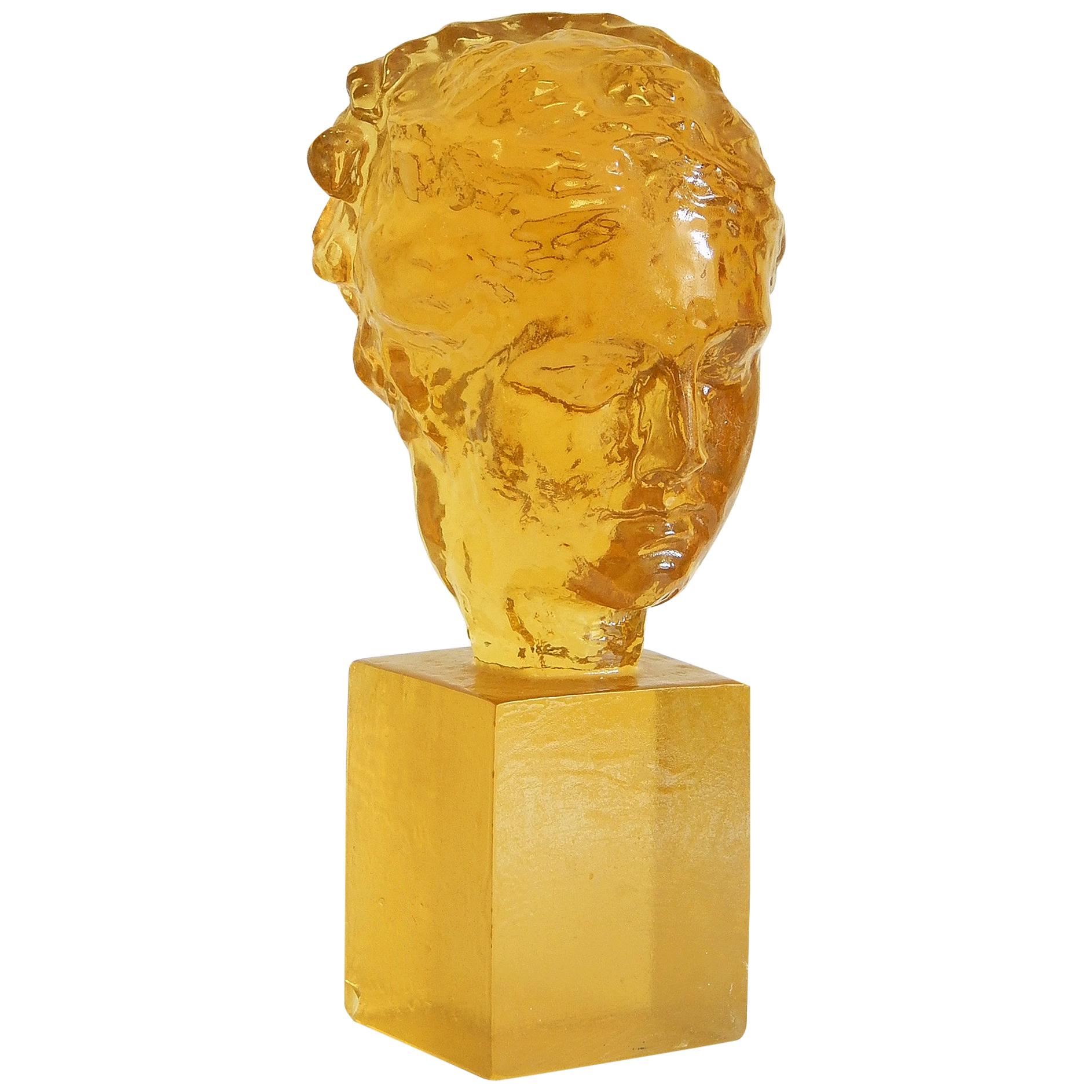 "Female Head in Gold, " Rare Sculpture in a Golden Amber Hue by Dorothy Thorpe