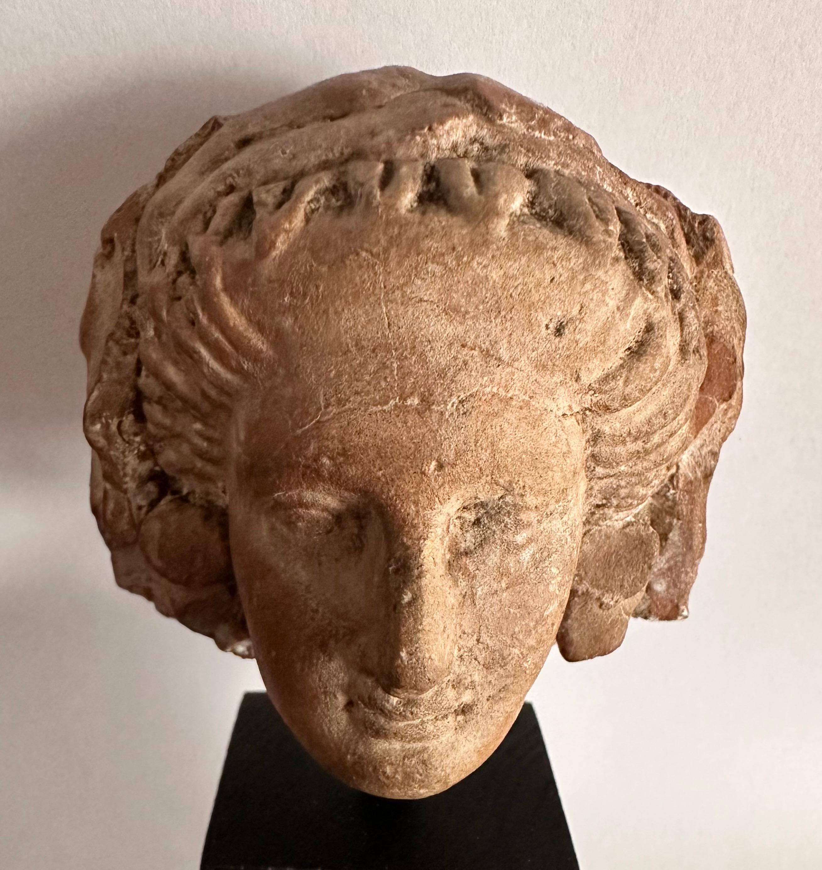Italian Female Head, Terracotta, Magna Graecia, 4th Century Before Christ