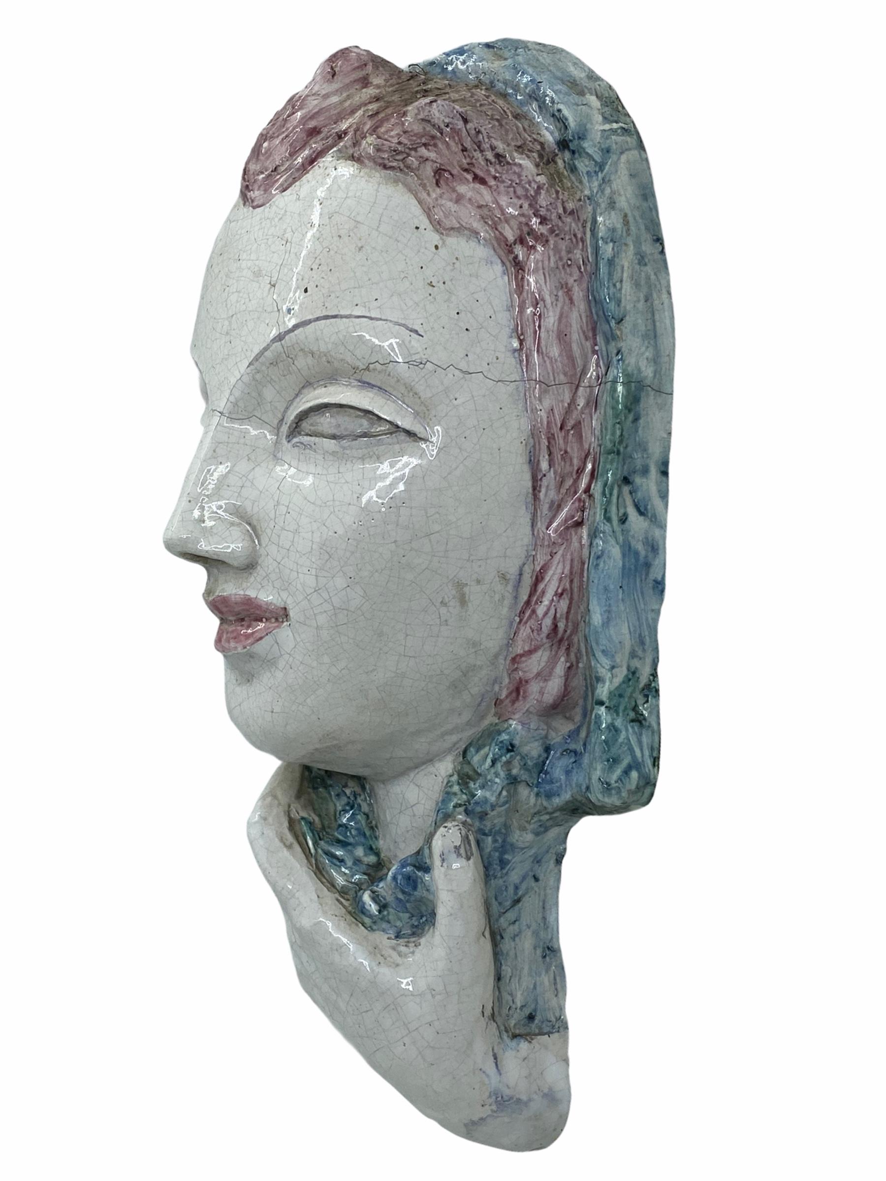 Arts and Crafts Female Head Wall Mask Antique Art Nouveau Vienna, Austria