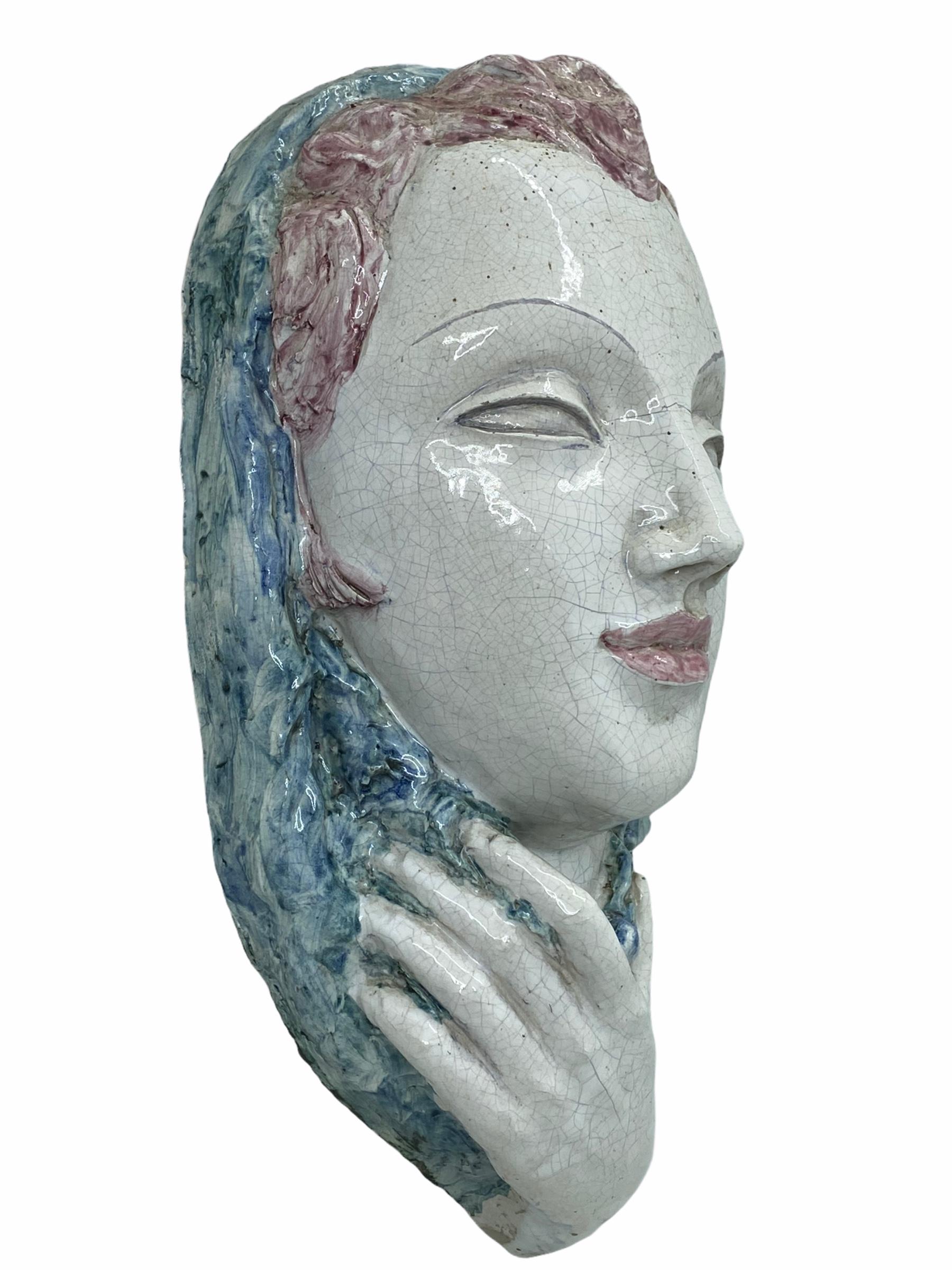 Austrian Female Head Wall Mask Antique Art Nouveau Vienna, Austria