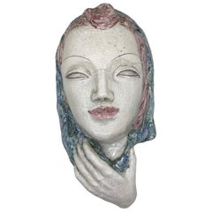 Female Head Wall Mask Antique Art Nouveau Vienna, Austria