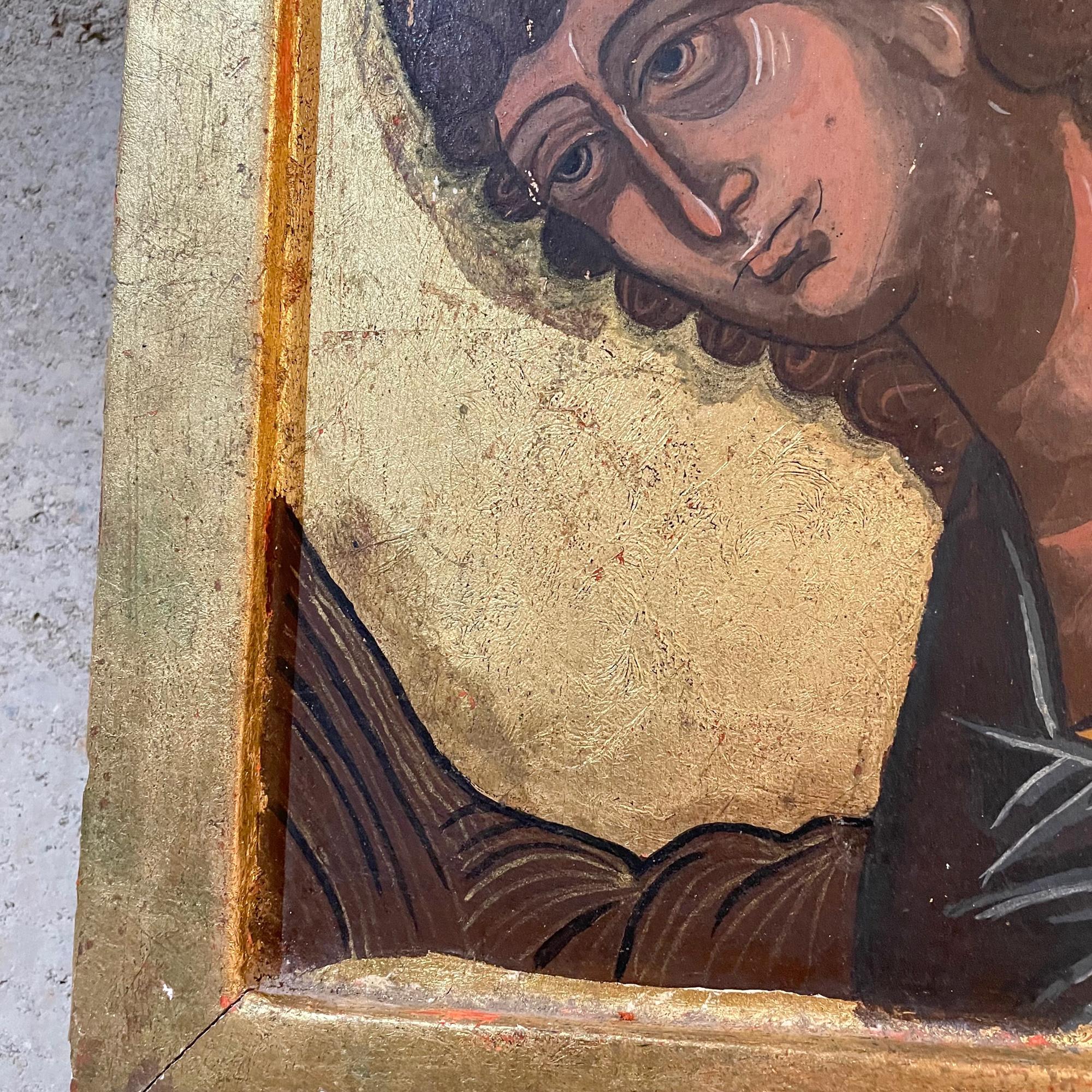 Wood Female Icon Byzantine Art Work Framed Painting Fabulous Distress For Sale