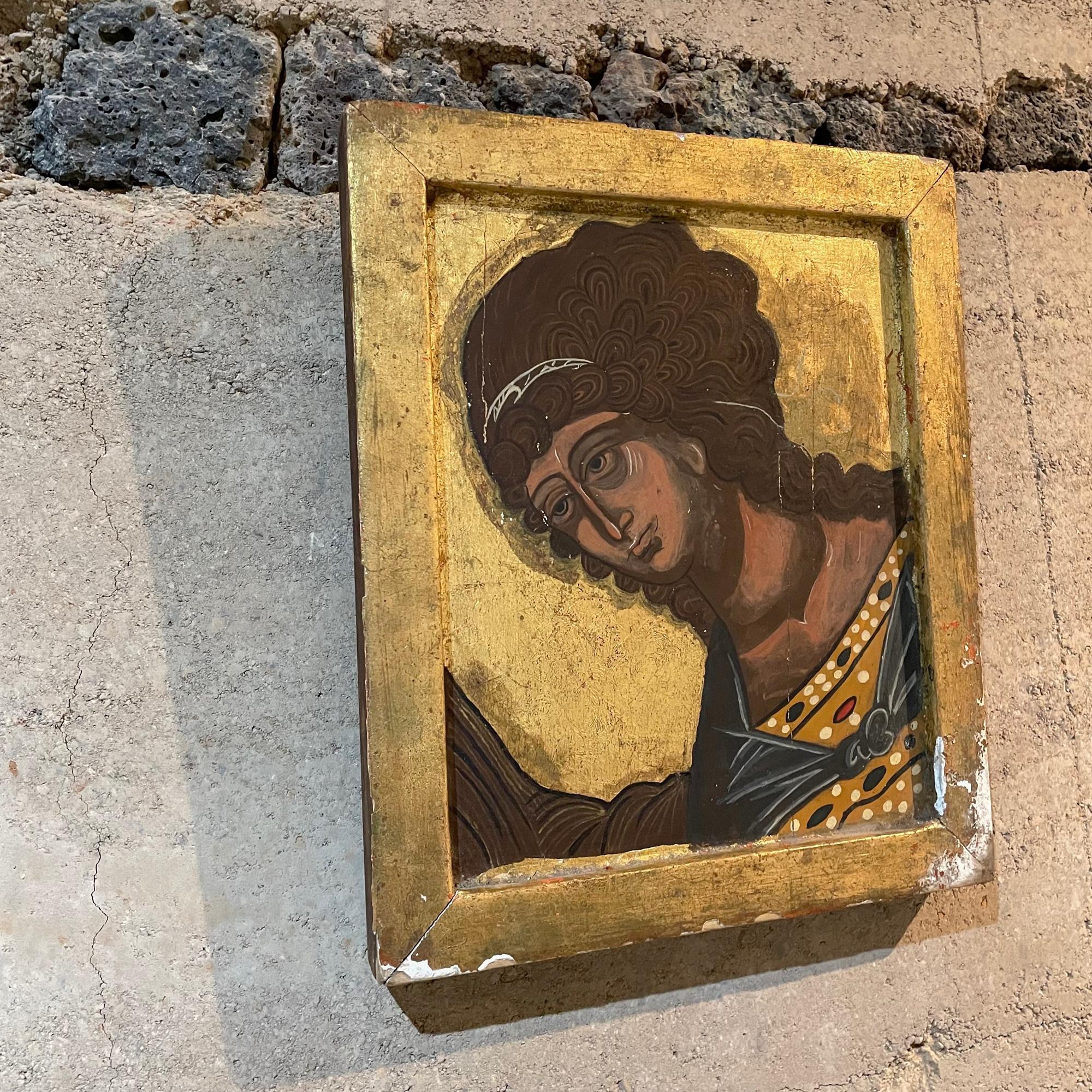Inconnu Icône féminine, oeuvre d'art byzantine, Peinture encadrée, Fabuleuse Détresse en vente