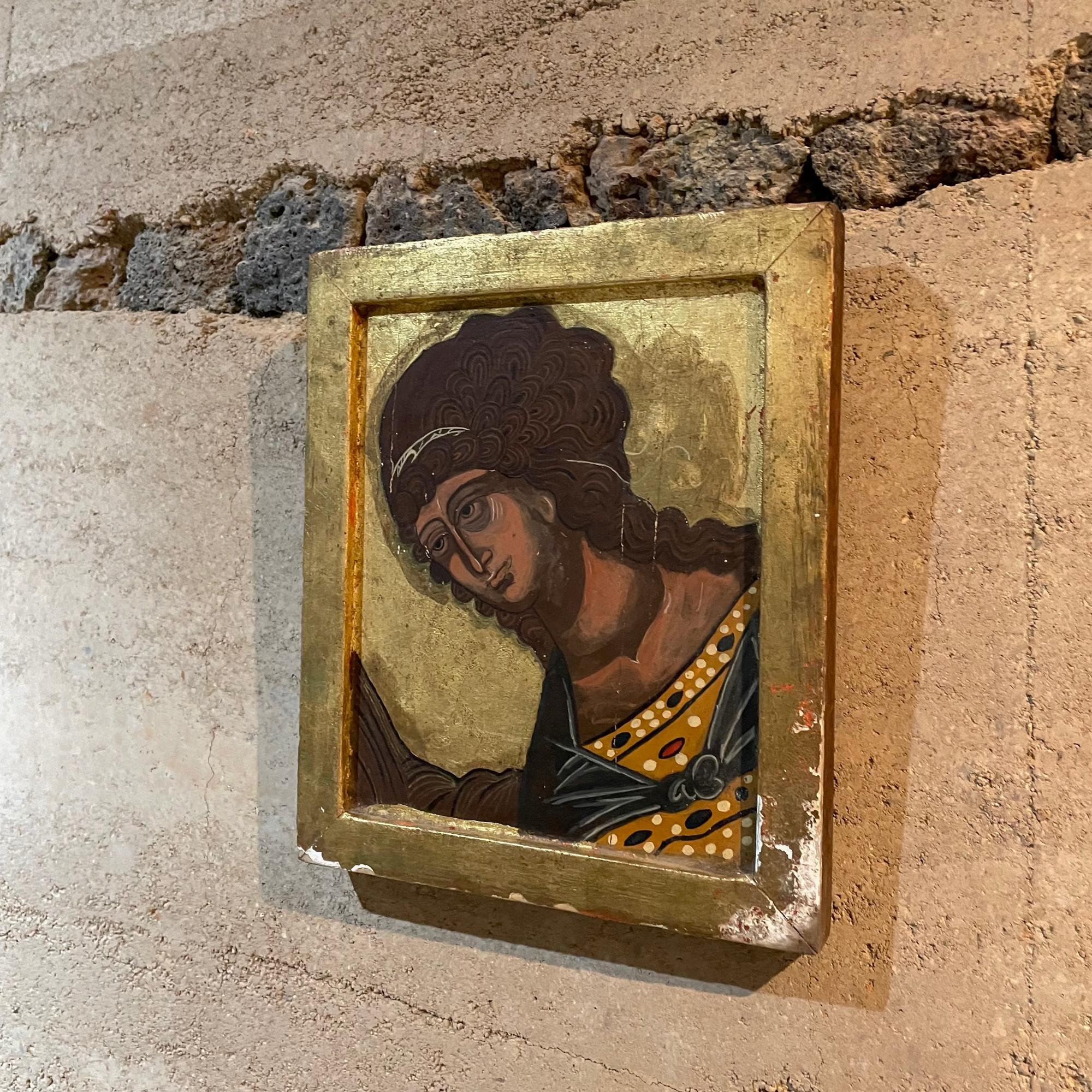 Icône féminine, oeuvre d'art byzantine, Peinture encadrée, Fabuleuse Détresse État moyen - En vente à Chula Vista, CA