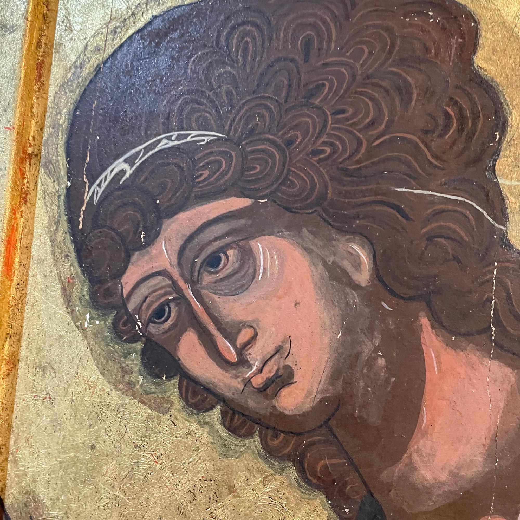 Bois Icône féminine, oeuvre d'art byzantine, Peinture encadrée, Fabuleuse Détresse en vente