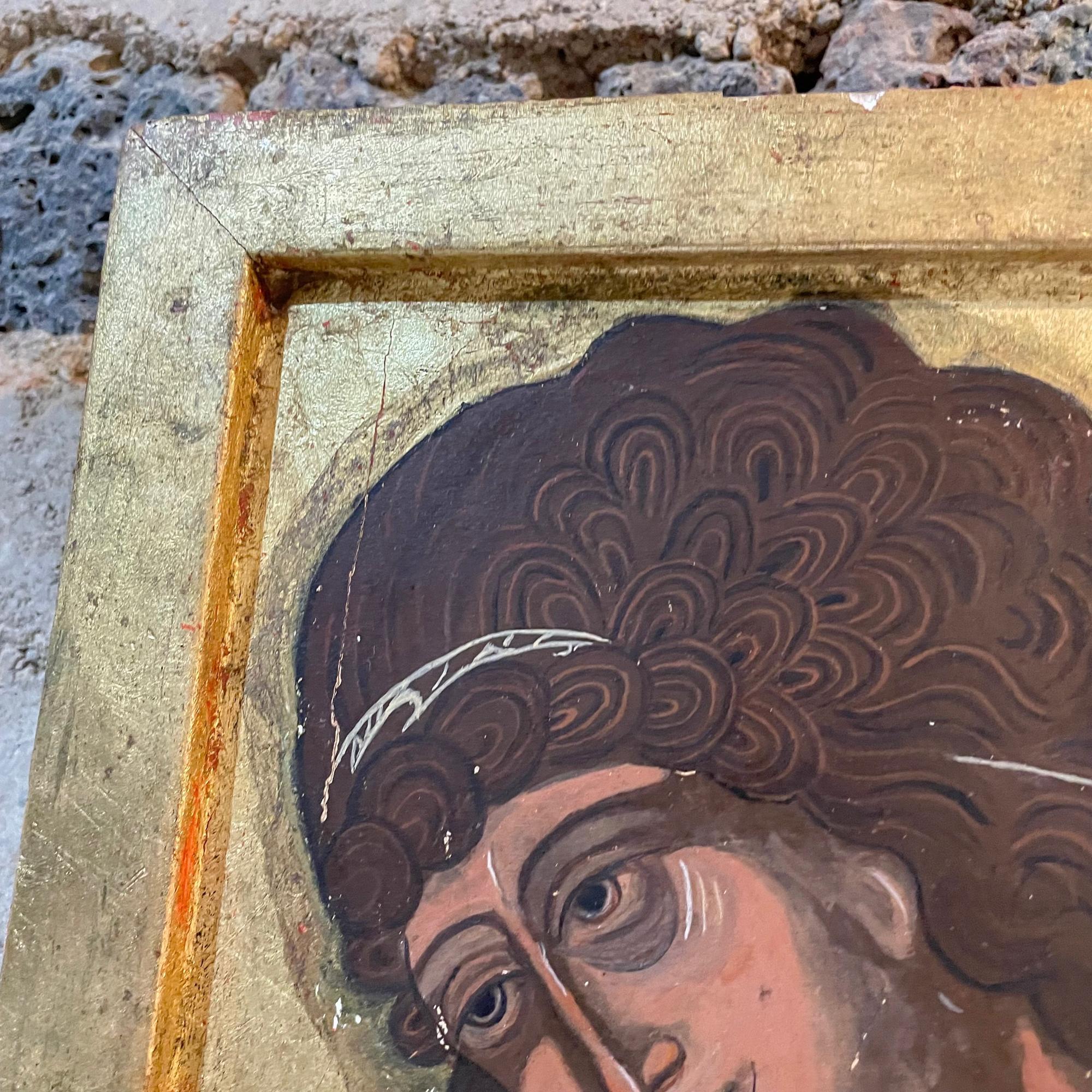 Icône féminine, oeuvre d'art byzantine, Peinture encadrée, Fabuleuse Détresse en vente 2