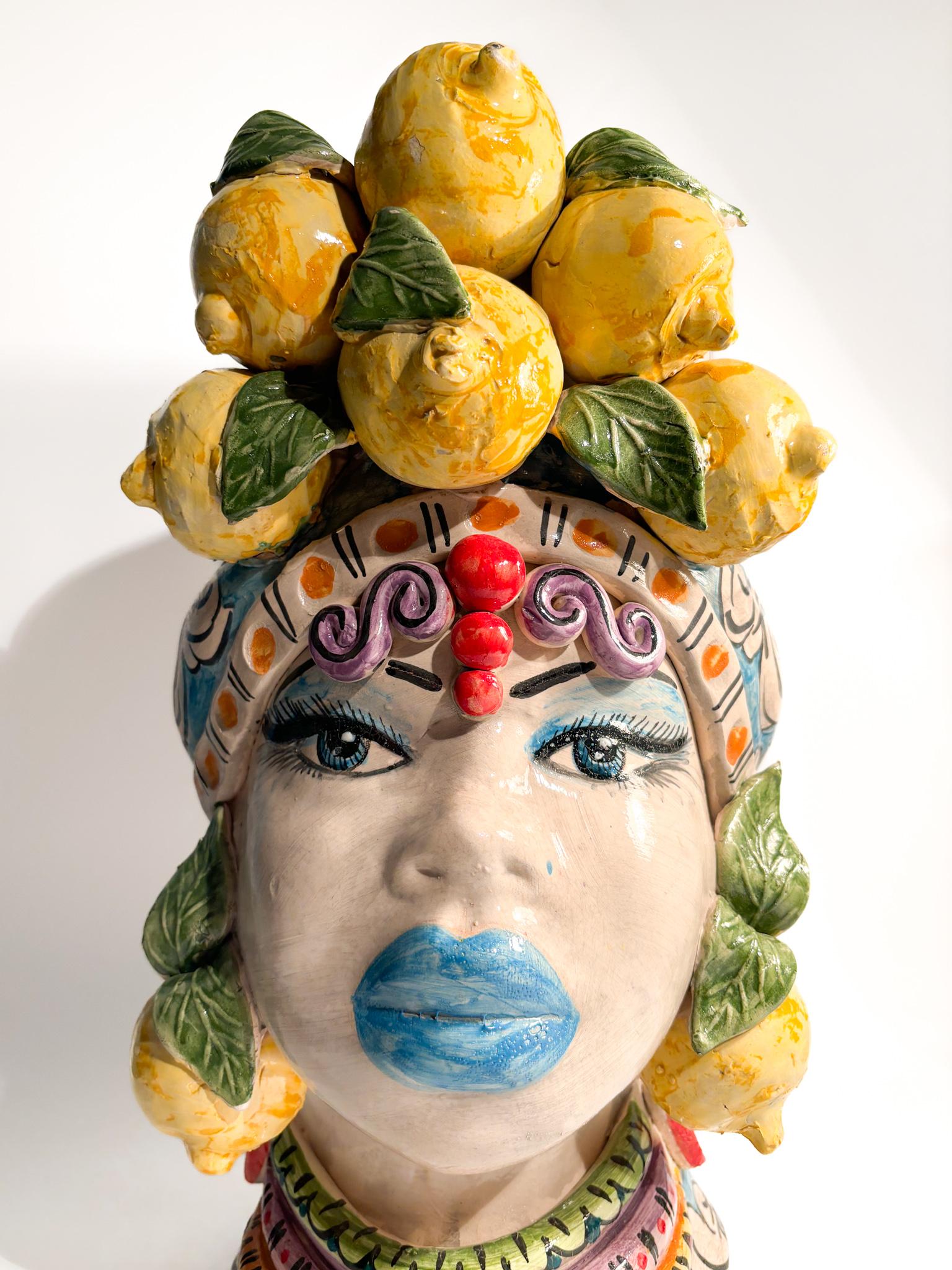 Mid-Century Modern Female Moor's Head from Caltagirone by Ceramiche Germano from the 1990s For Sale