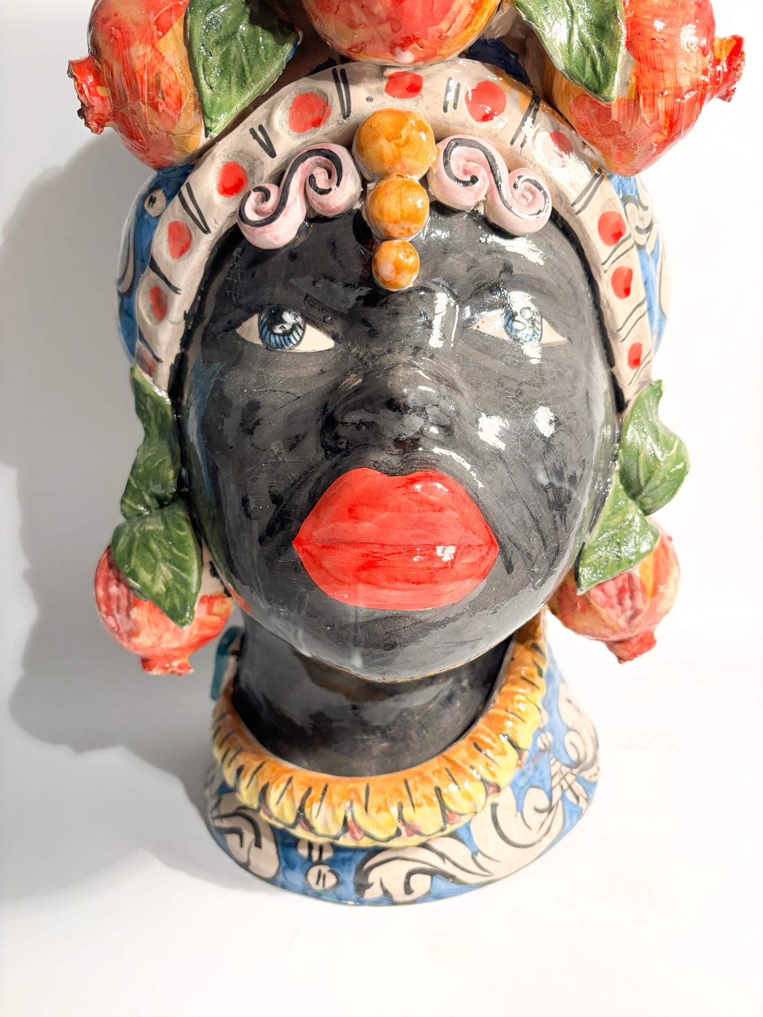 Mid-Century Modern Female Moor's Head from Caltagirone by Ceramiche Germano from the 1990s For Sale