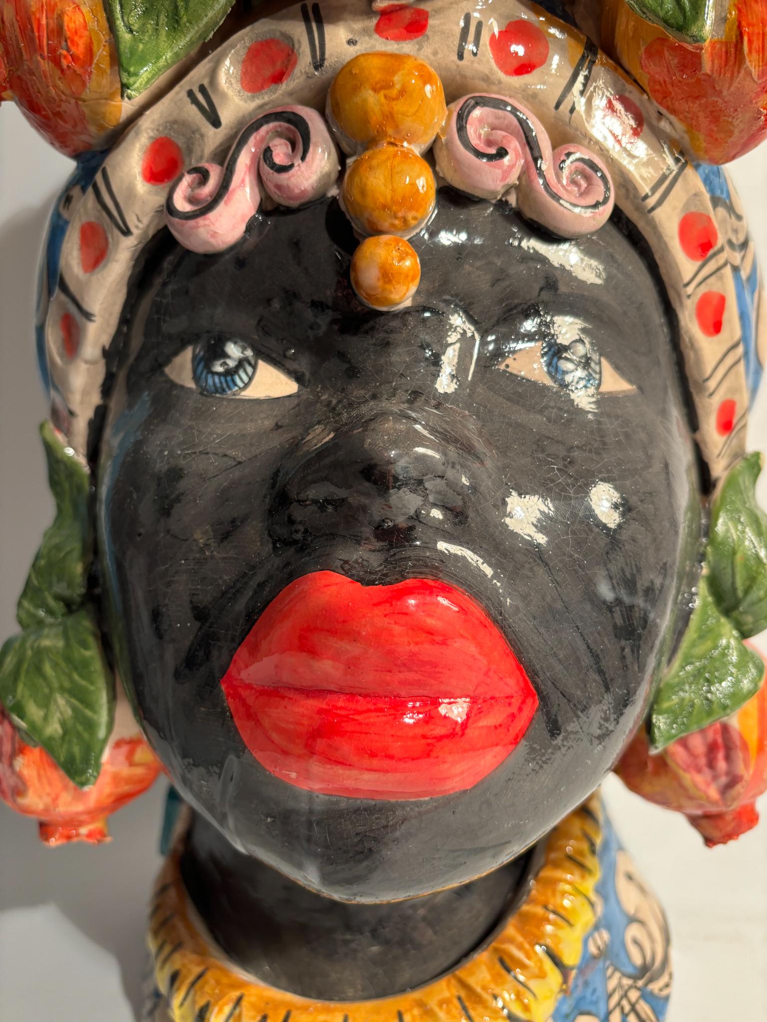 Italian Female Moor's Head from Caltagirone by Ceramiche Germano from the 1990s For Sale