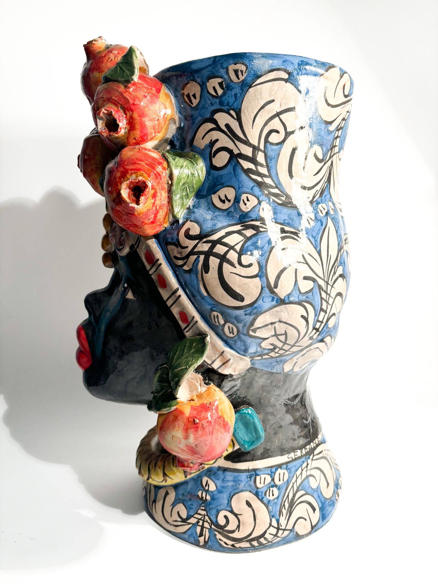 Céramique Female Moor's Head de Caltagirone par Ceramiche Germano des années 1990 en vente
