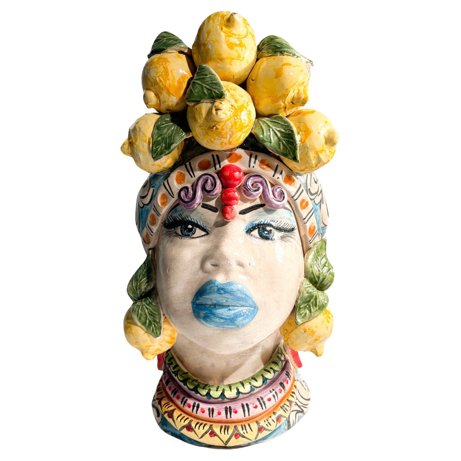 Female Moor's Head de Caltagirone par Ceramiche Germano des années 1990 en vente