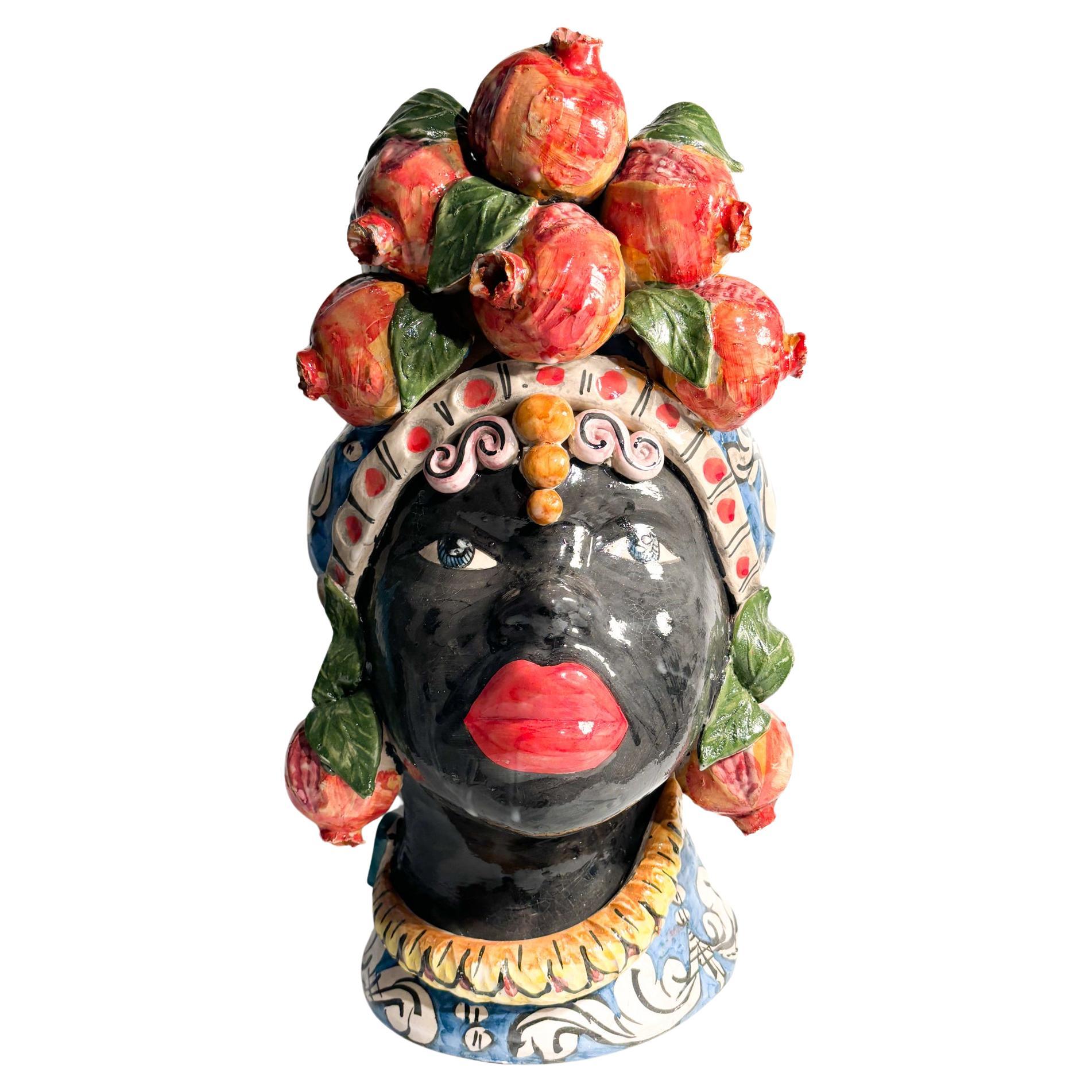 Female Moor's Head from Caltagirone by Ceramiche Germano from the 1990s For Sale