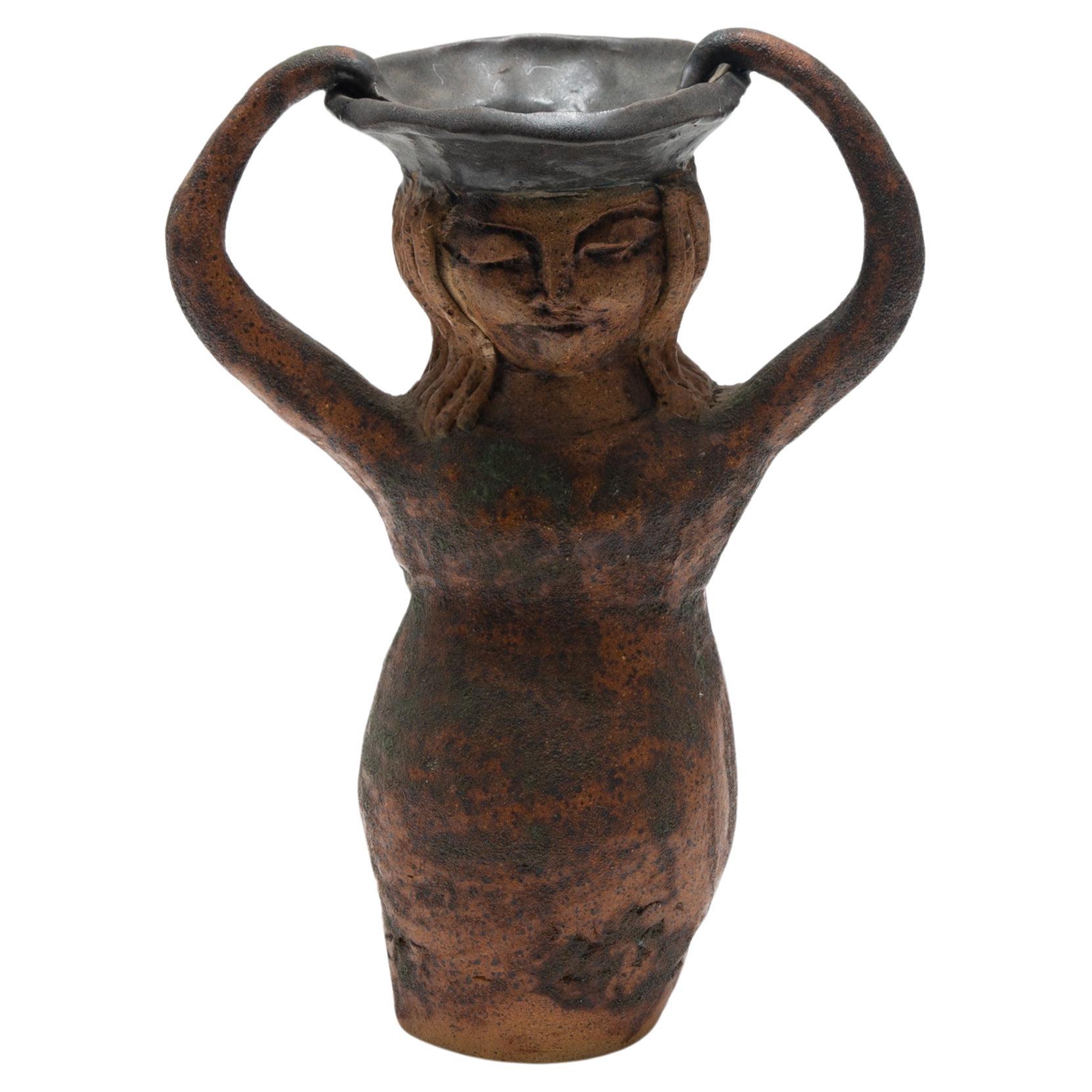 Female Muse Ceramic Handmade Vase Mid Century For Sale