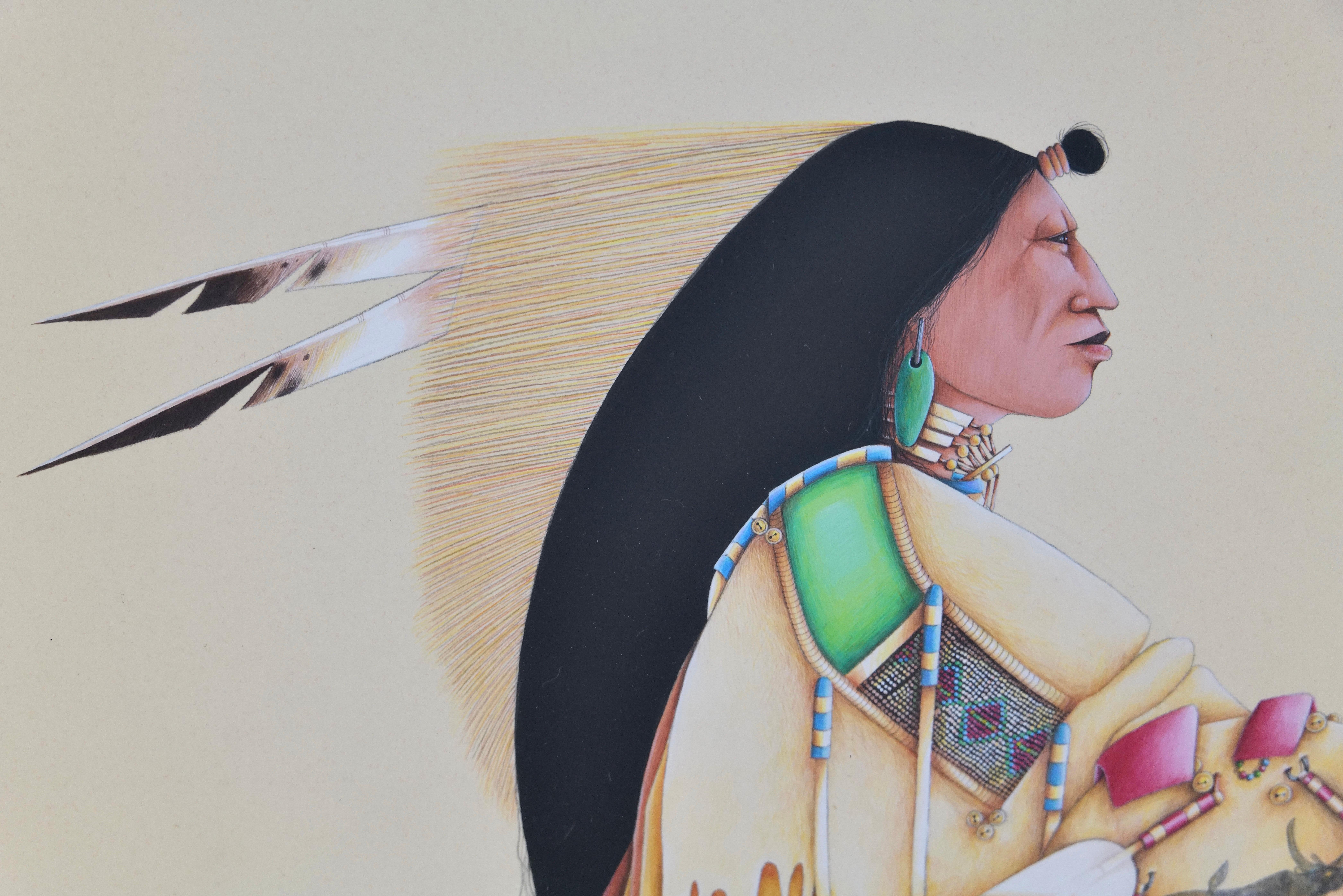 Female Native American Warrior with Staff by Tillier Wesley For Sale 7